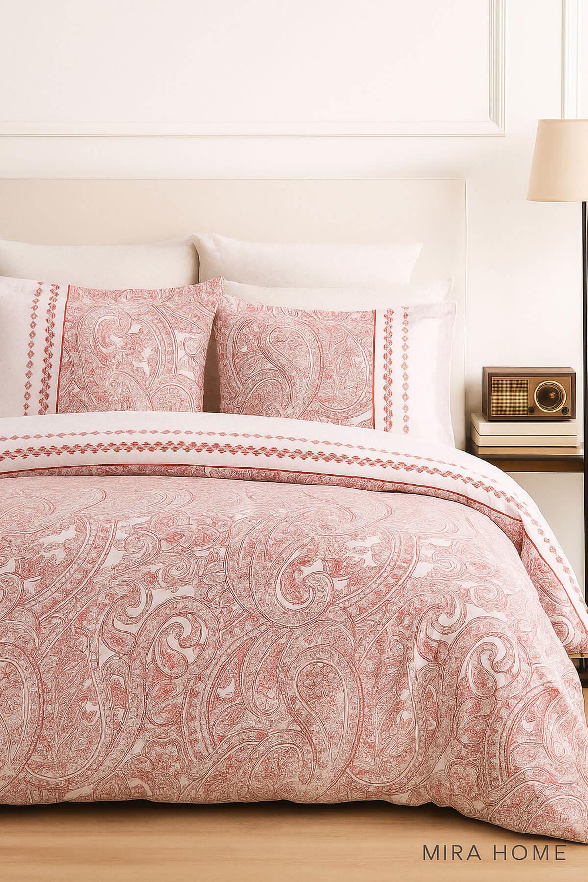 Çift Kişilik Nevresim Takımı Pamuklu Vintage Pembe Paisley