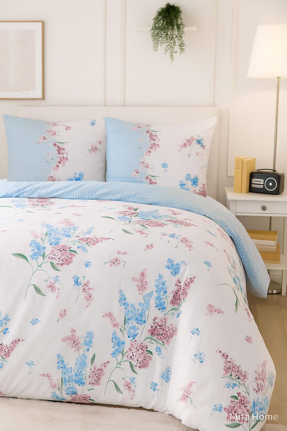 Çift Kişilik Pamuklu Nevresim Takımı Krizantem Desenli