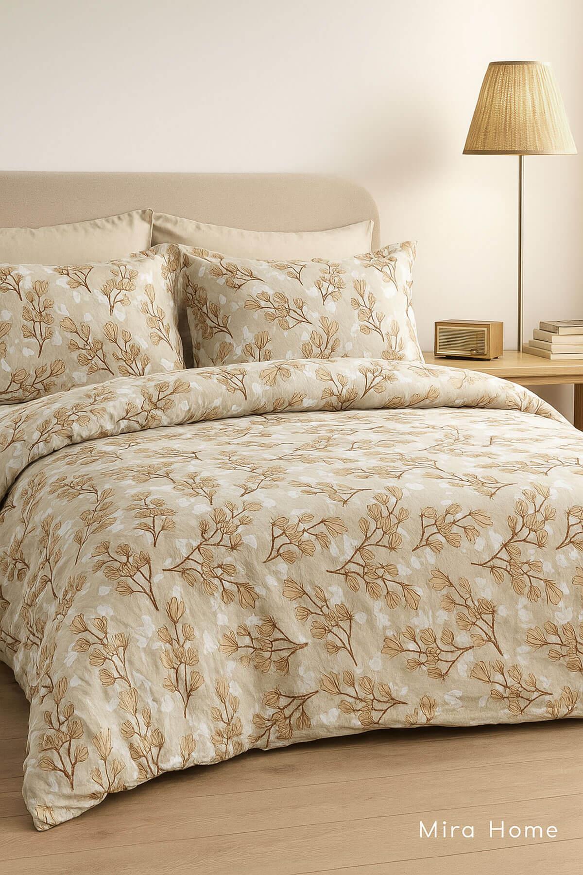 Çift Kişilik Pamuklu Nevresim Takımı Yaprak Desenli