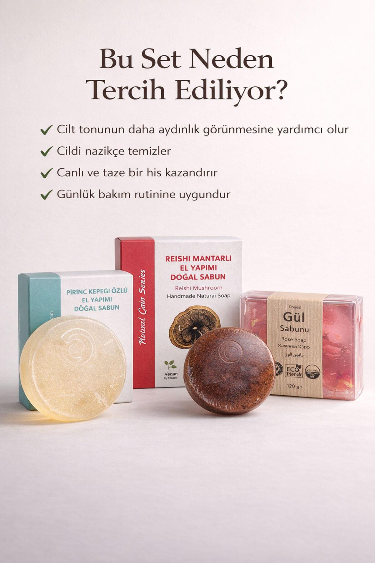 Cilt Canlandırıcı ve Aydınlık Görünüm Sağlayan 3 lü Doğal Sabun Bakım Seti