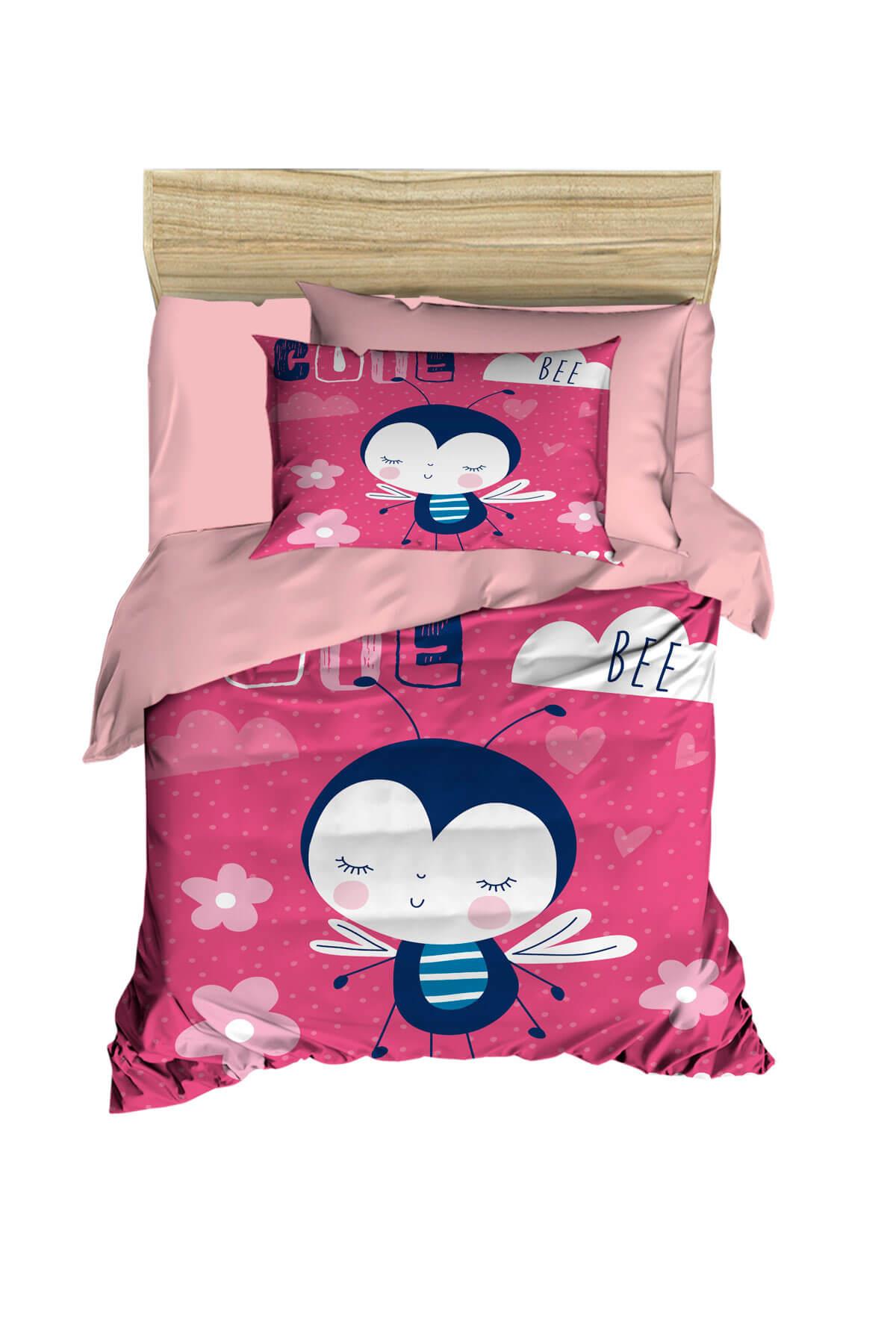 Dijital Baskılı 3d Pamuklu Yenidoğan Bebek Nevresim Takımı Cute Bee Pink