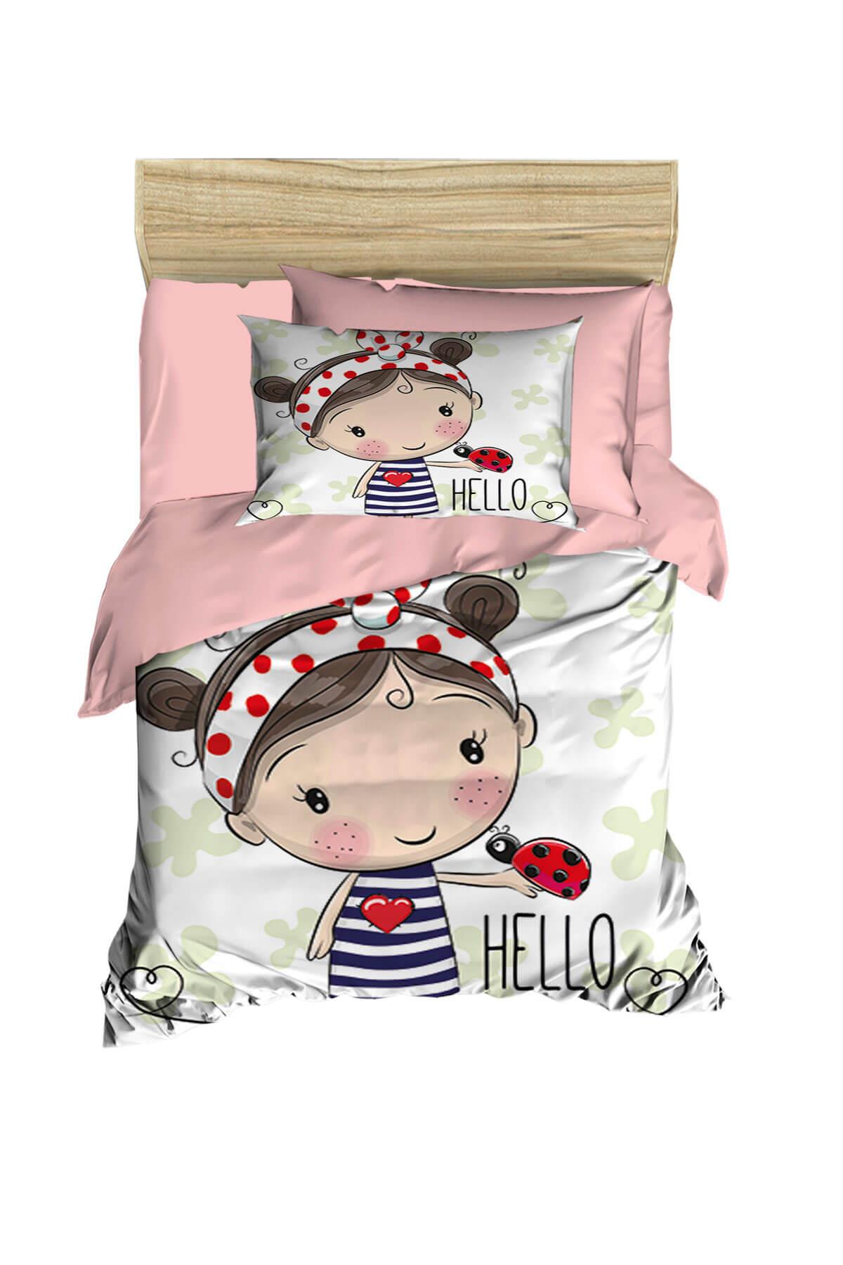 Dijital Baskılı 3d Pamuklu Yenidoğan Bebek Nevresim Takımı Hello Girl