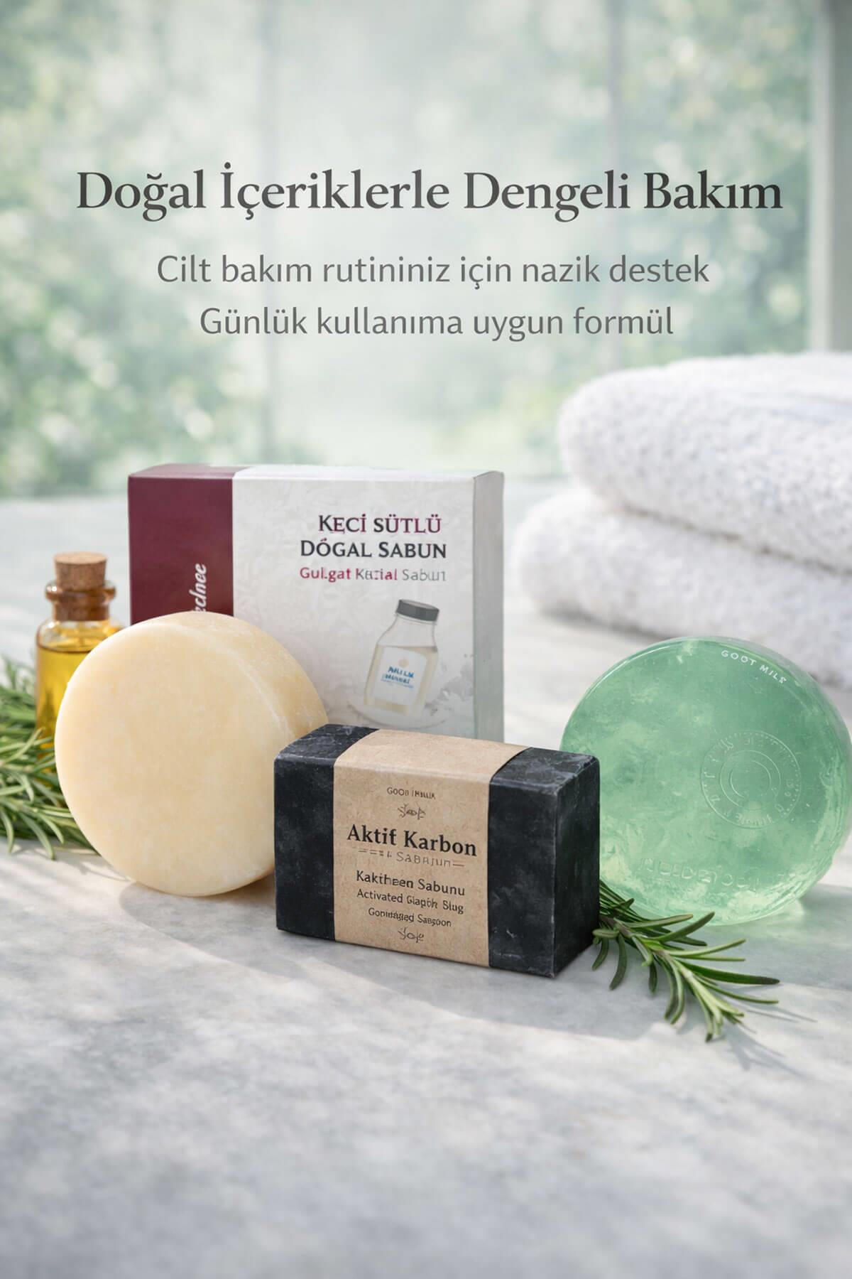 Doğal Sabun Seti 3’lü Bakım Paketi Aktif Karbon /Çay Ağacı /Keçi Sütlü
