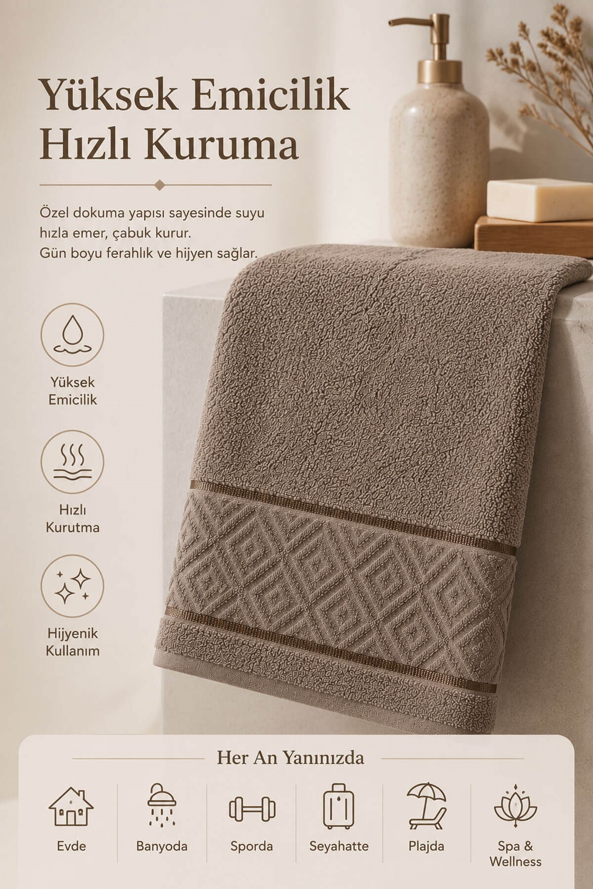El Yüz Havlusu 50x90 cm %100 Pamuk Kısmi Kadife Jakar Nova Collection