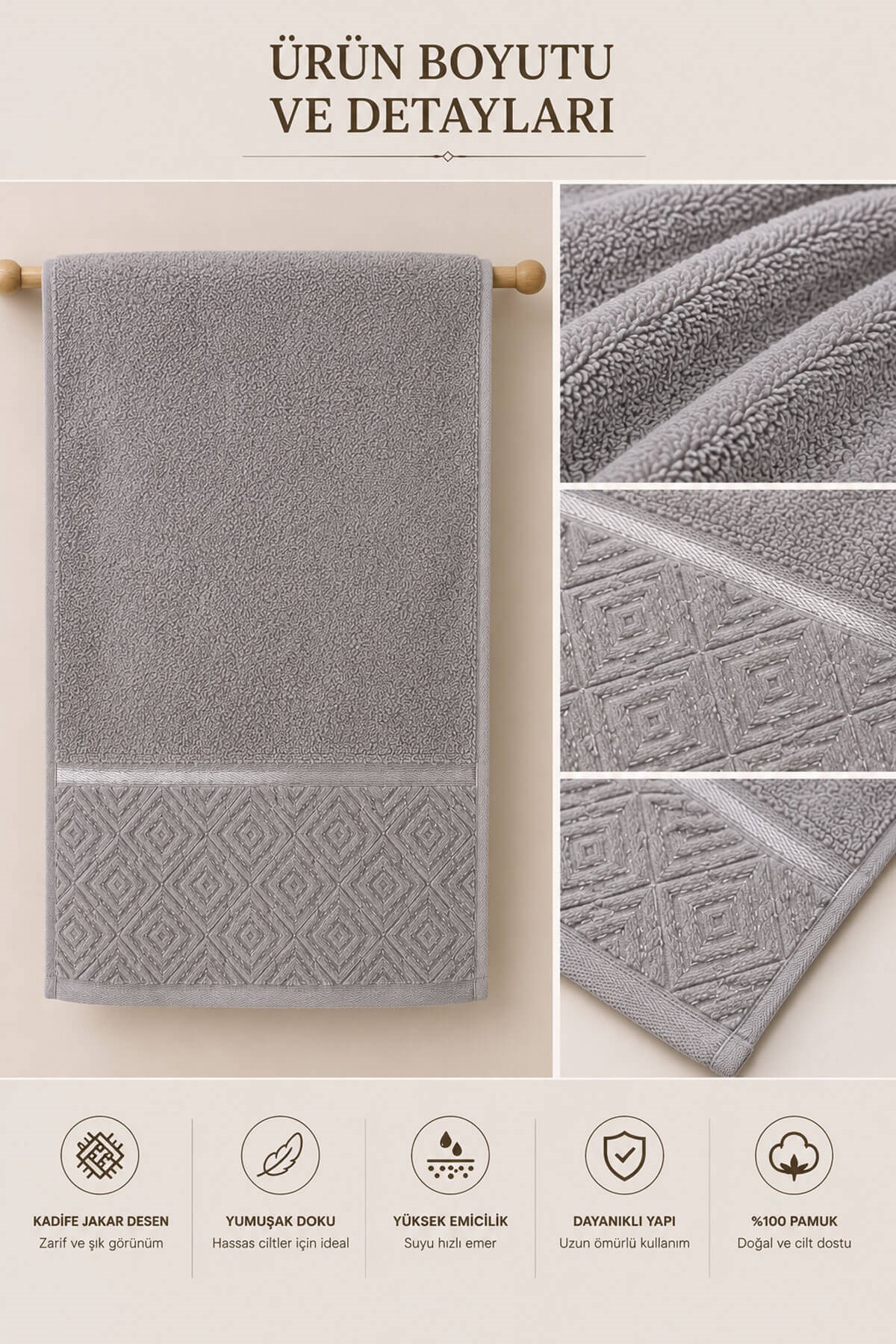 El Yüz Havlusu 50x90 cm %100 Pamuk Kısmi Kadife Jakar Nova Collection