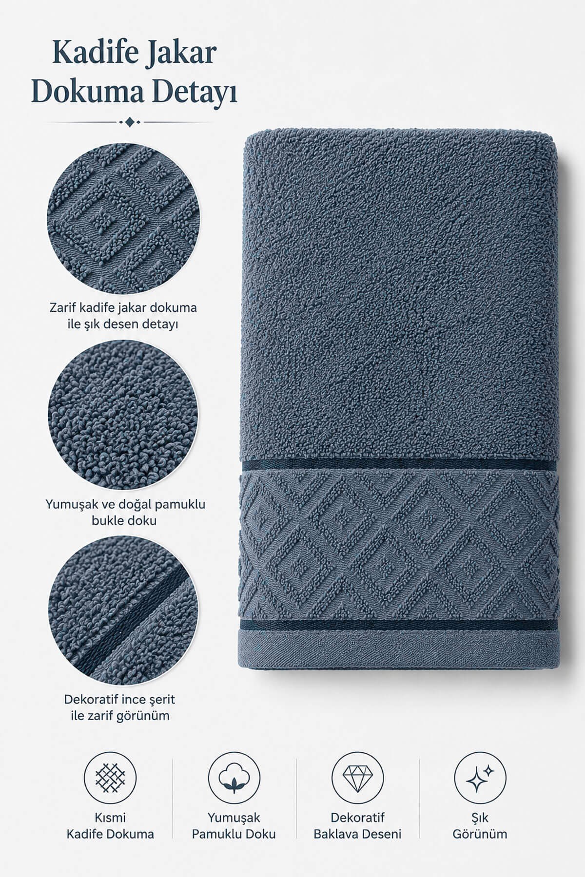 El Yüz Havlusu 50x90 cm %100 Pamuk Kısmi Kadife Jakar Nova Collection