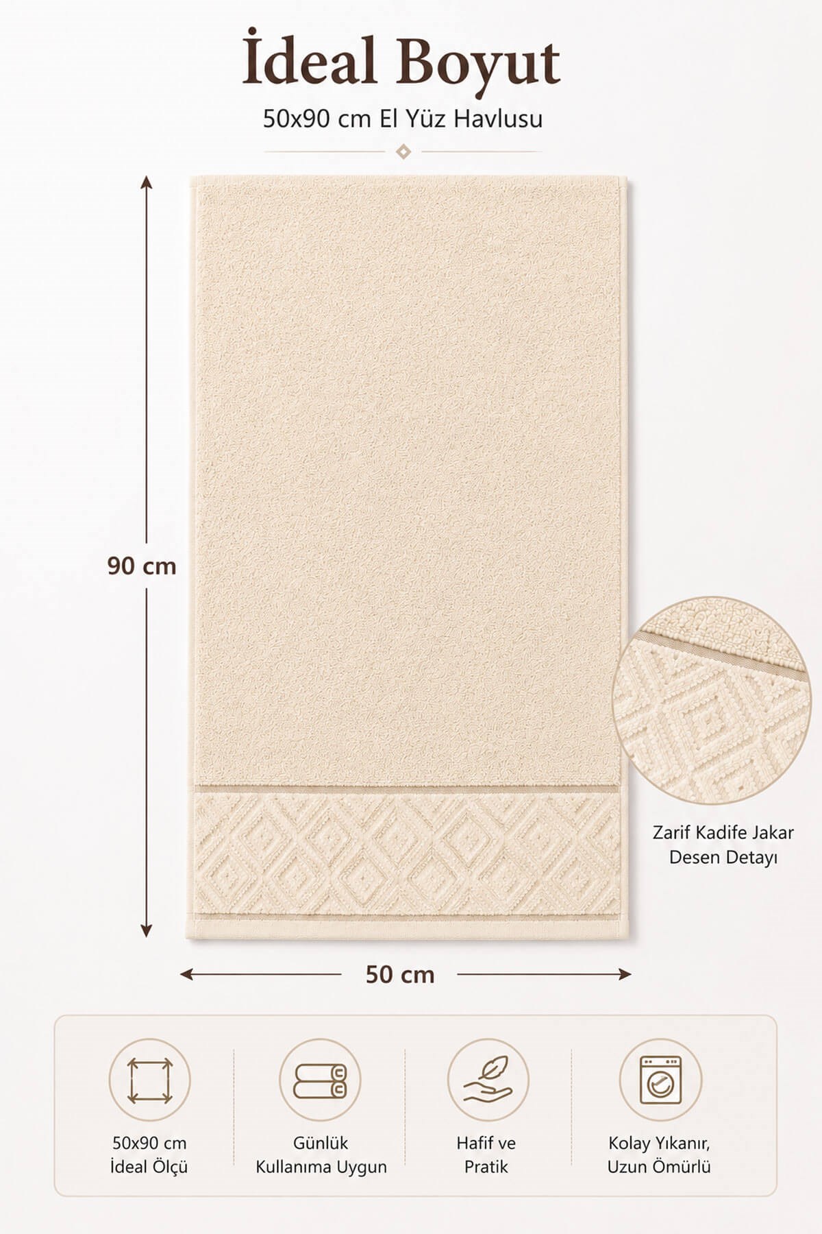 El Yüz Havlusu 50x90 cm %100 Pamuk Kısmi Kadife Jakar Nova Collection