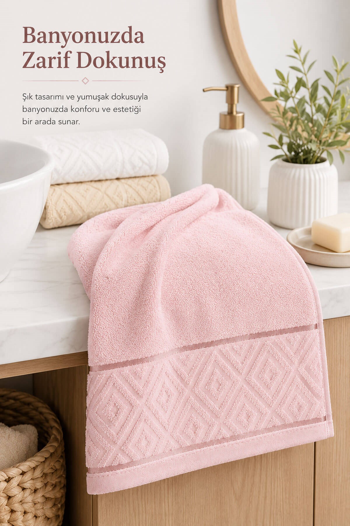 El Yüz Havlusu 50x90 cm %100 Pamuk Kısmi Kadife Jakar Nova Collection