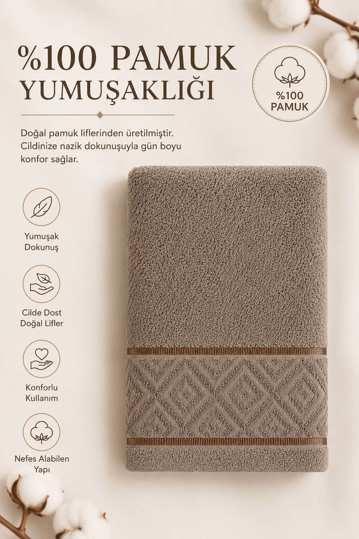 El Yüz Havlusu 50x90 cm %100 Pamuk Kısmi Kadife Jakar Nova Collection