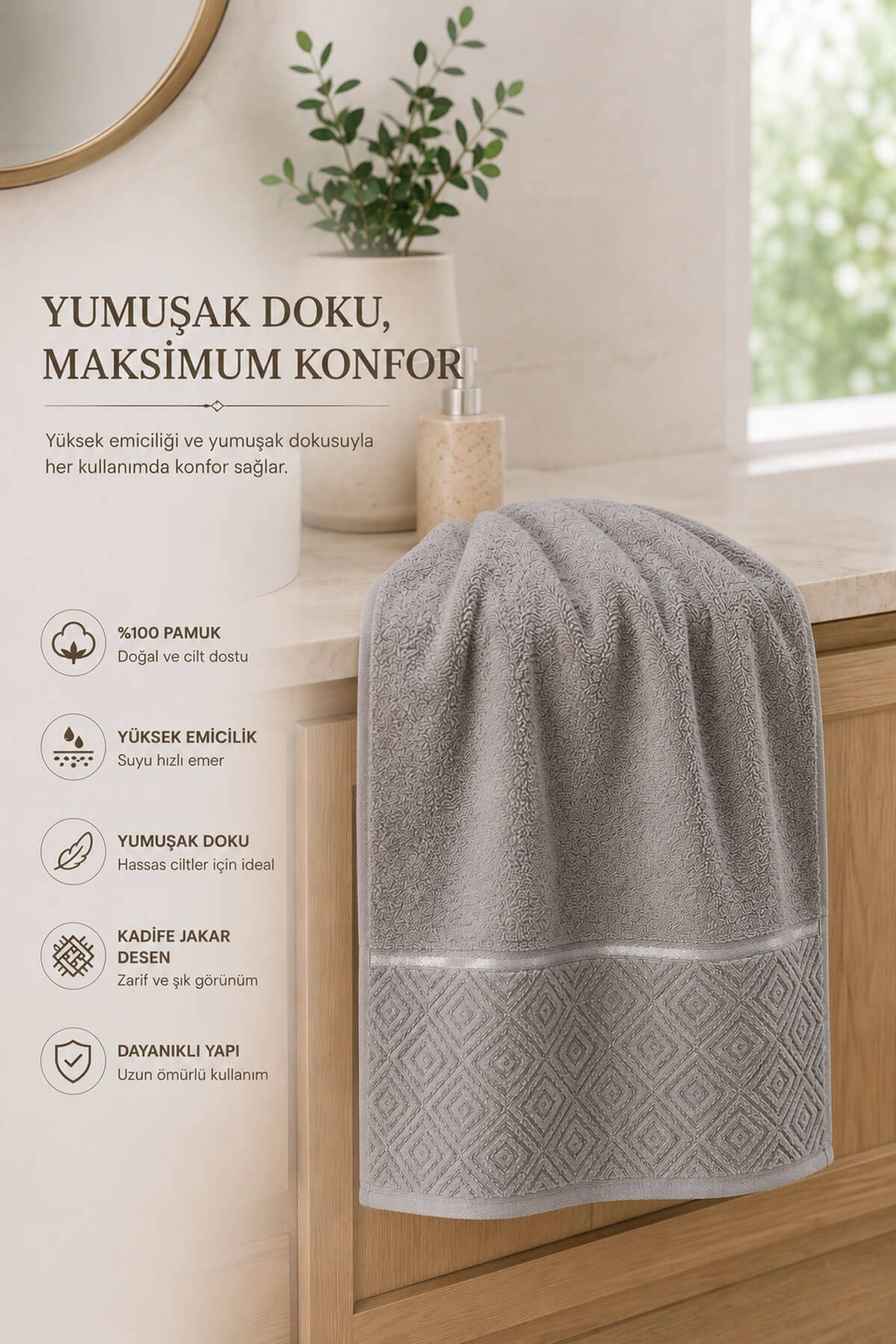 El Yüz Havlusu 50x90 cm %100 Pamuk Kısmi Kadife Jakar Nova Collection