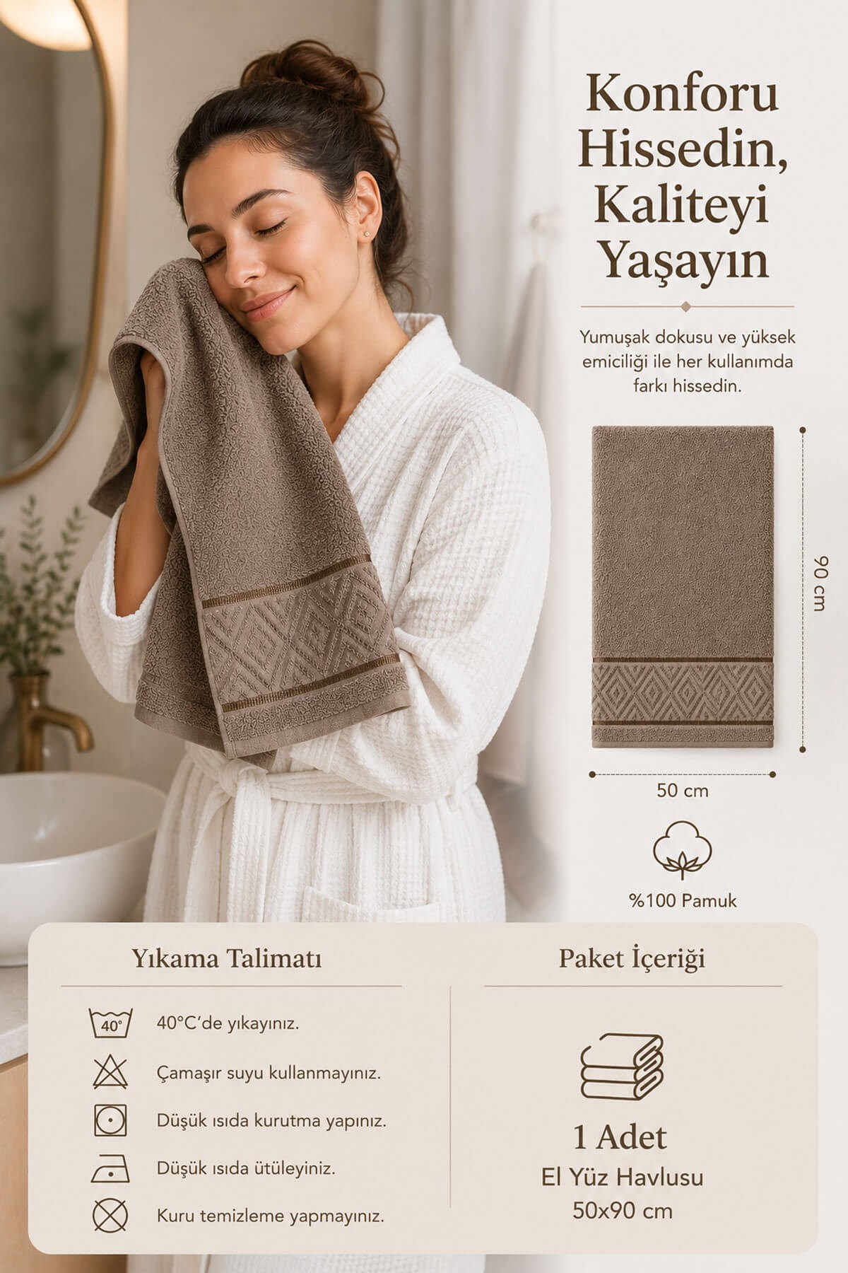 El Yüz Havlusu 50x90 cm %100 Pamuk Kısmi Kadife Jakar Nova Collection