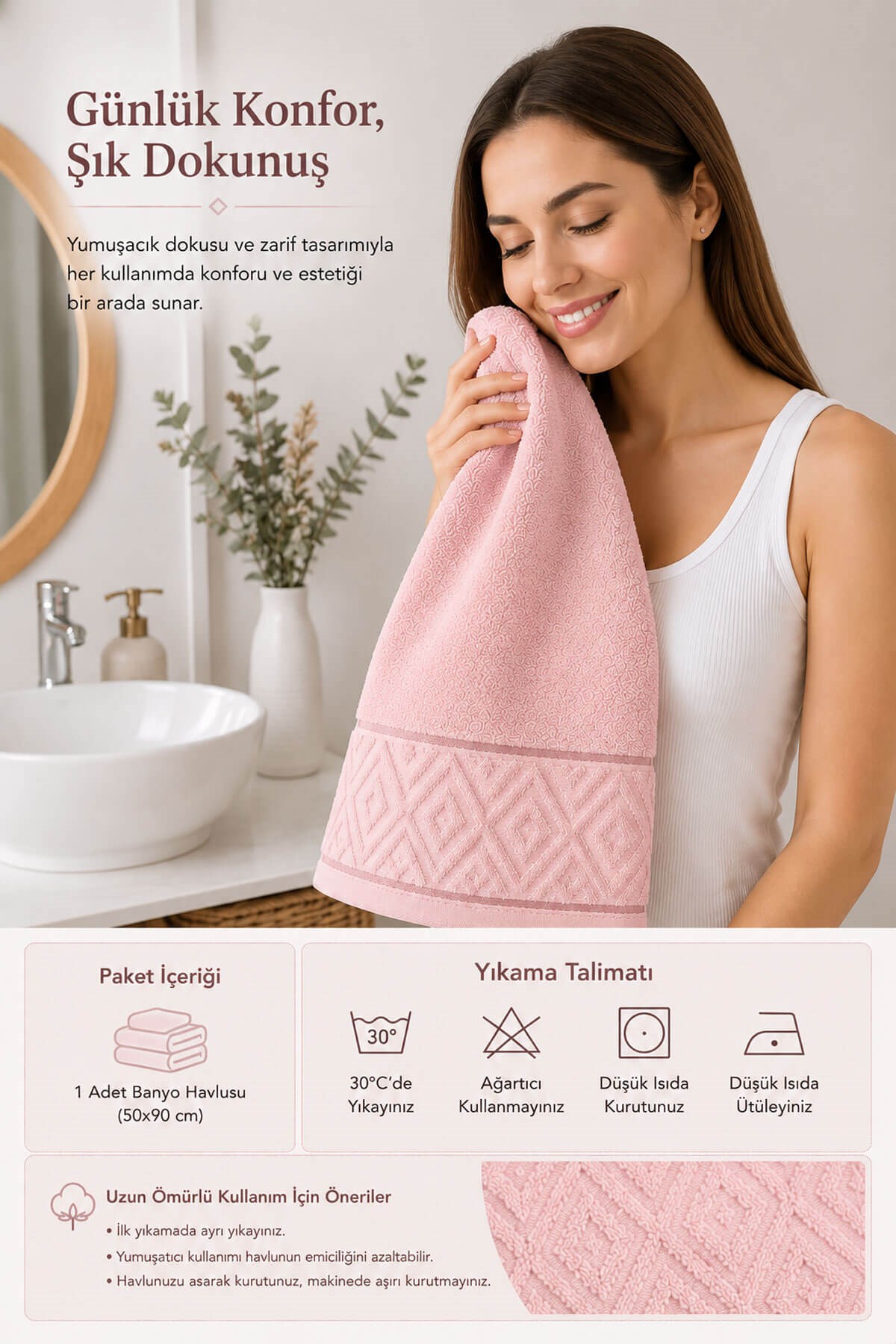 El Yüz Havlusu 50x90 cm %100 Pamuk Kısmi Kadife Jakar Nova Collection