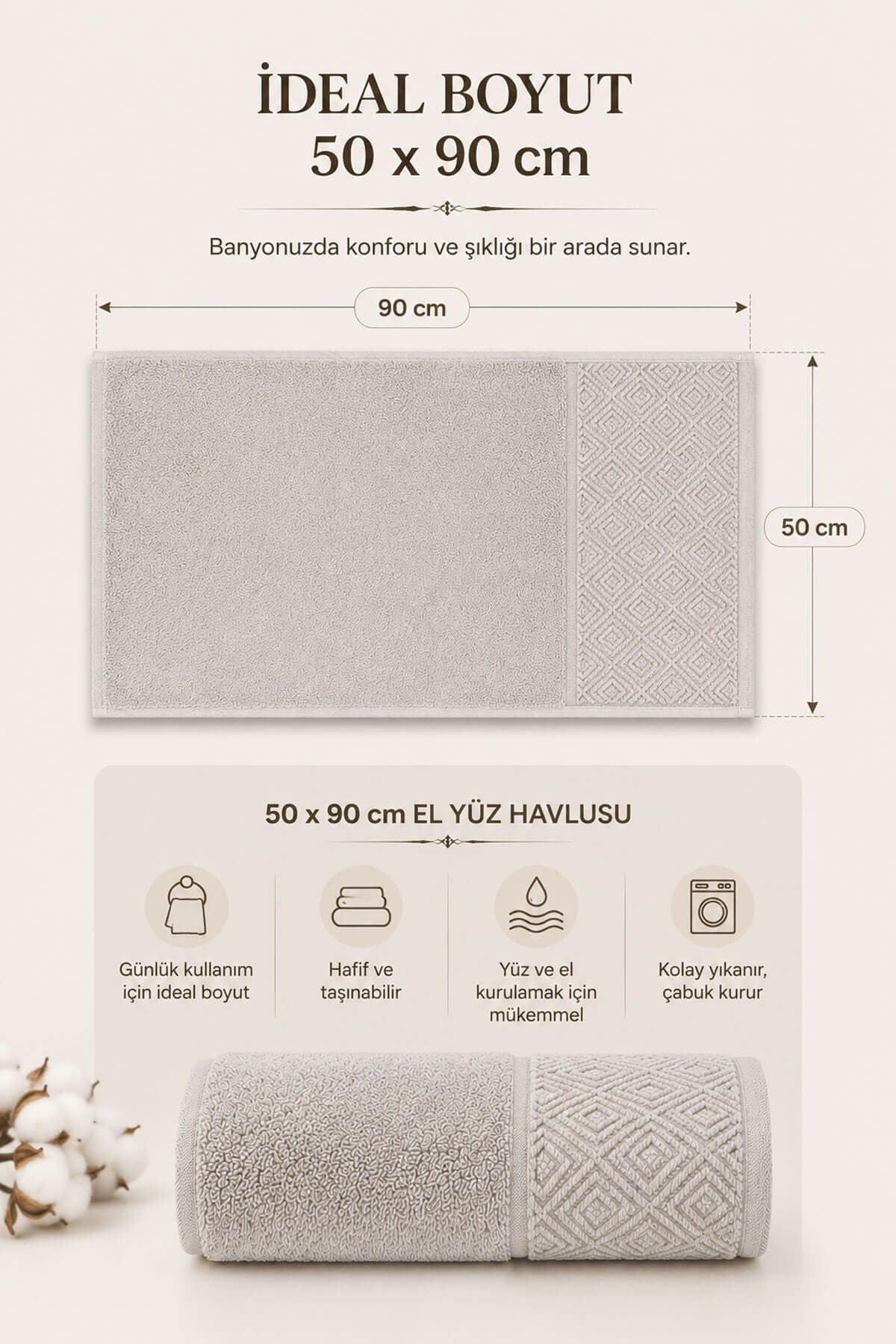 El Yüz Havlusu 50x90 cm %100 Pamuk Kısmi Kadife Jakar Nova Collection
