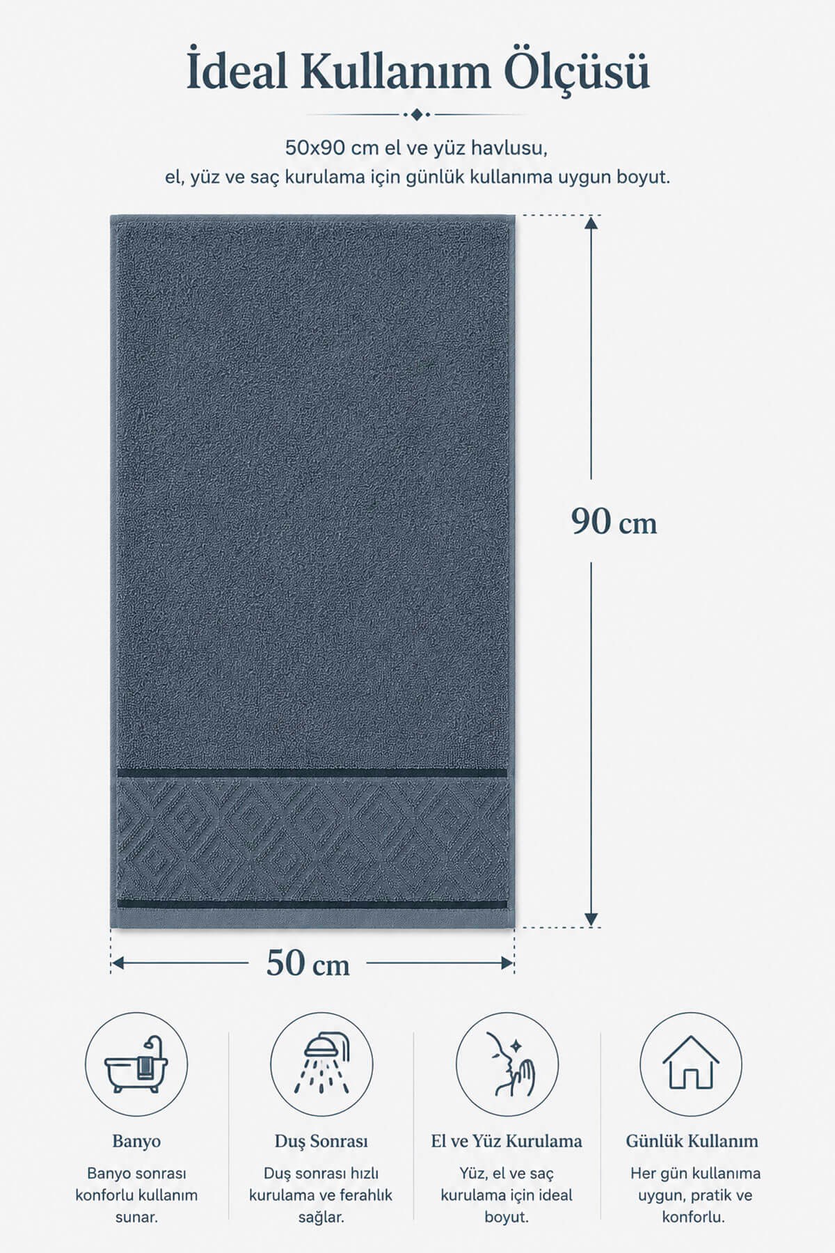 El Yüz Havlusu 50x90 cm %100 Pamuk Kısmi Kadife Jakar Nova Collection