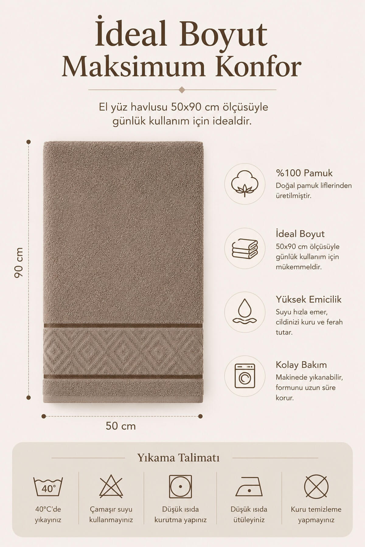 El Yüz Havlusu 50x90 cm %100 Pamuk Kısmi Kadife Jakar Nova Collection