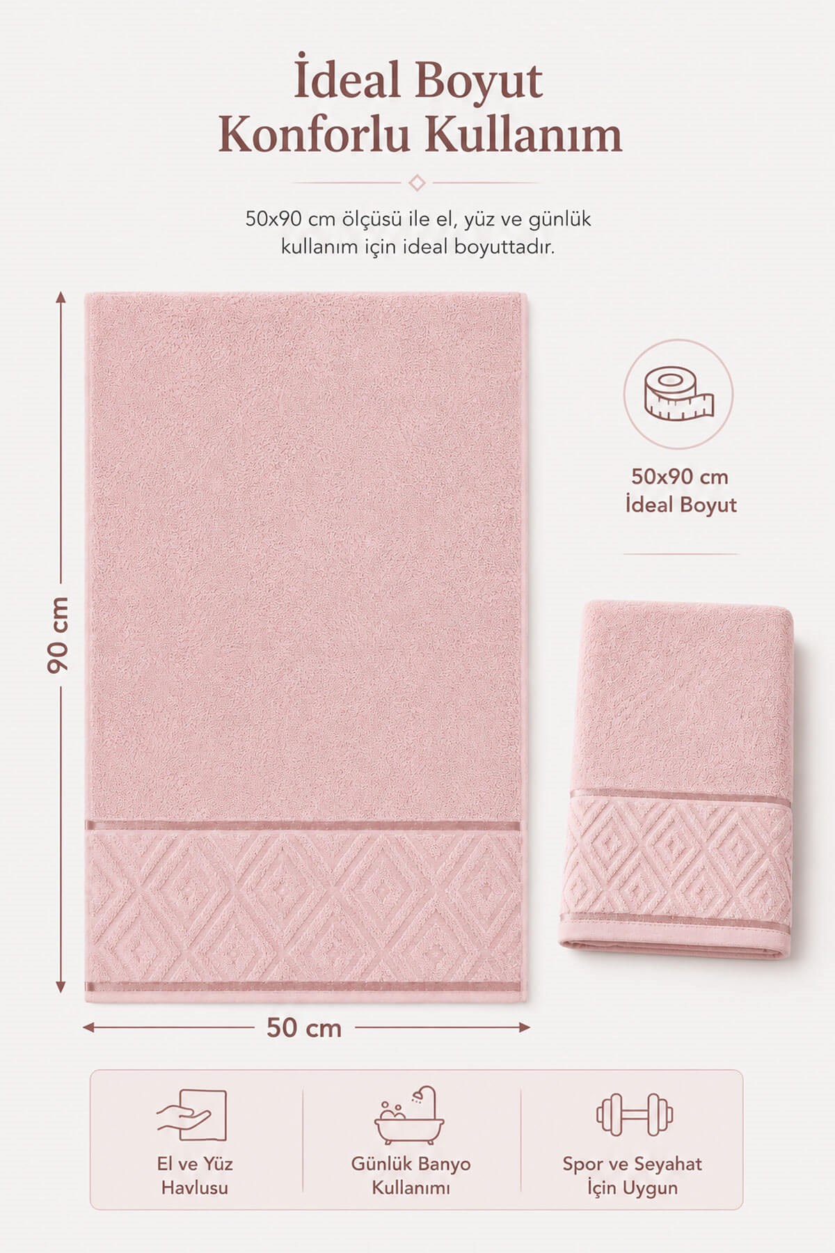 El Yüz Havlusu 50x90 cm %100 Pamuk Kısmi Kadife Jakar Nova Collection
