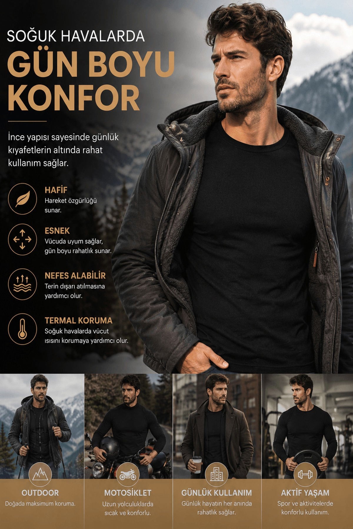 Elit Erkek Termal Fanila İçlik Uzun Kol Thermocool Atlet