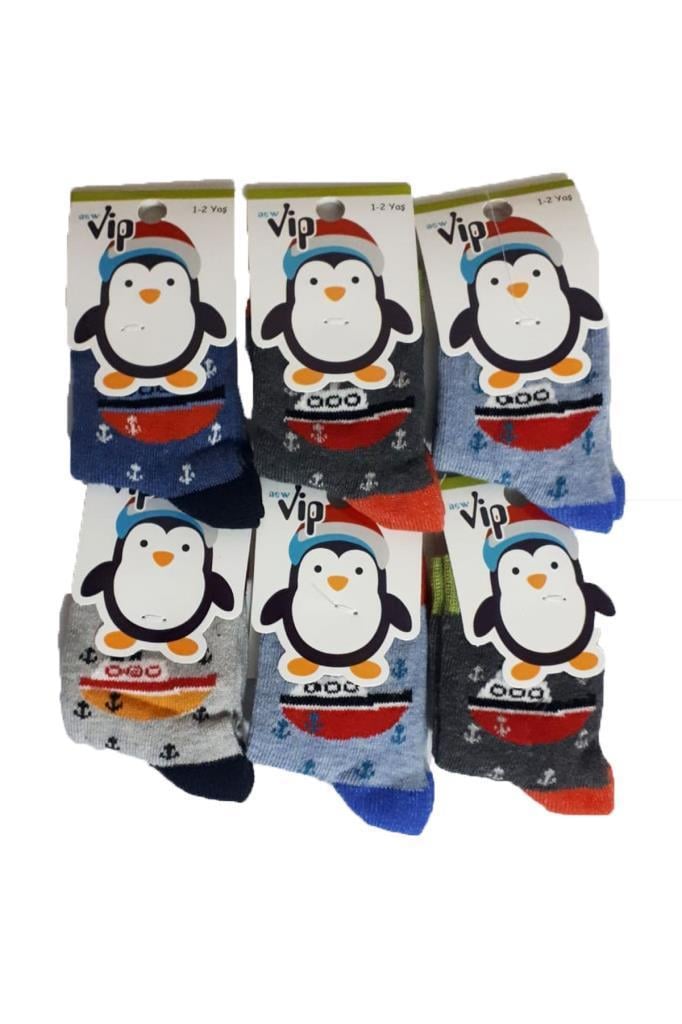 Erkek Bebek/Çocuk Çorabı 6 lı Paket Renkli Desenli Pamuklu