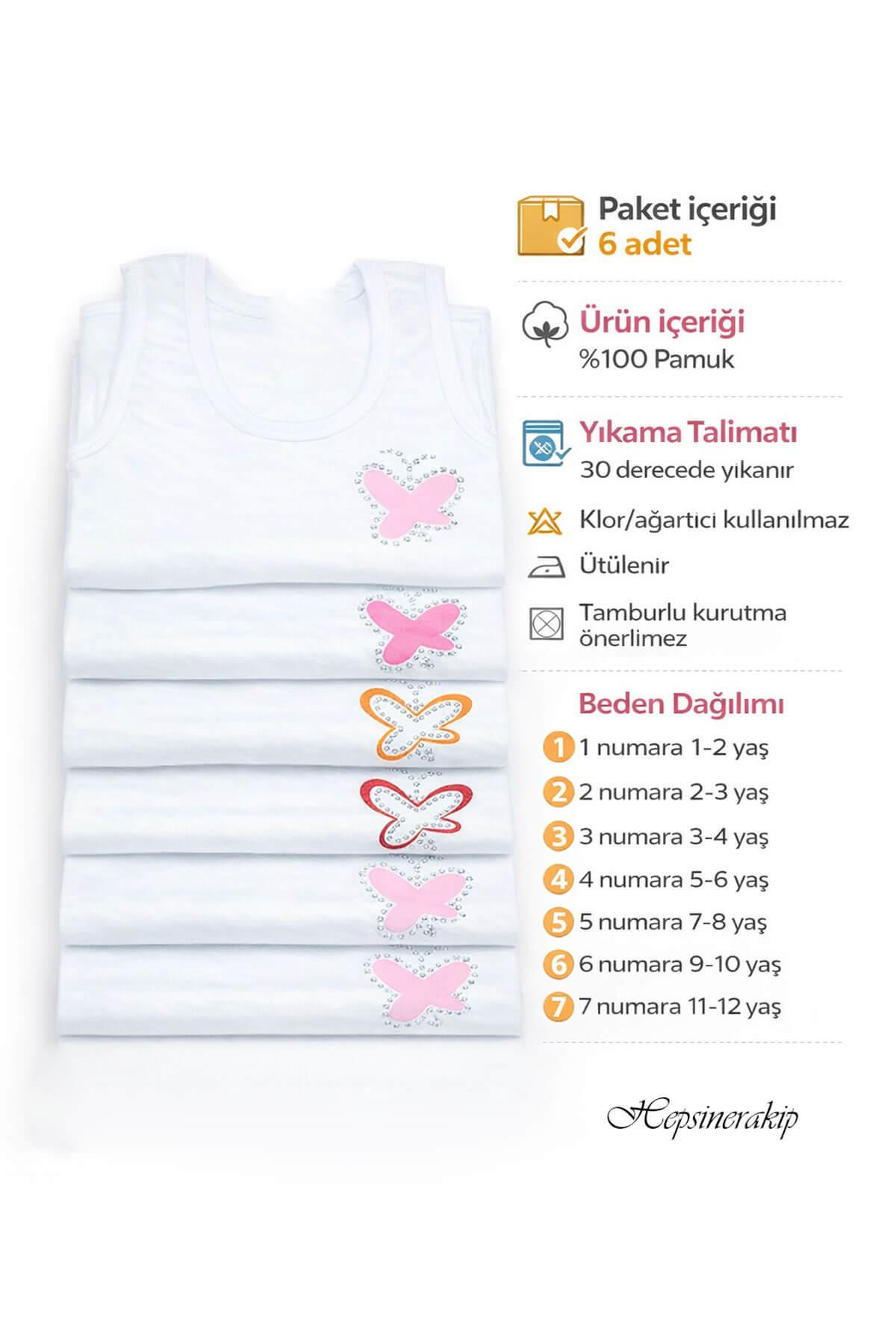 Gümüş İç Giyim Taşlı Geniş Askılı Kız Çocuk Atlet 6 lı Paket