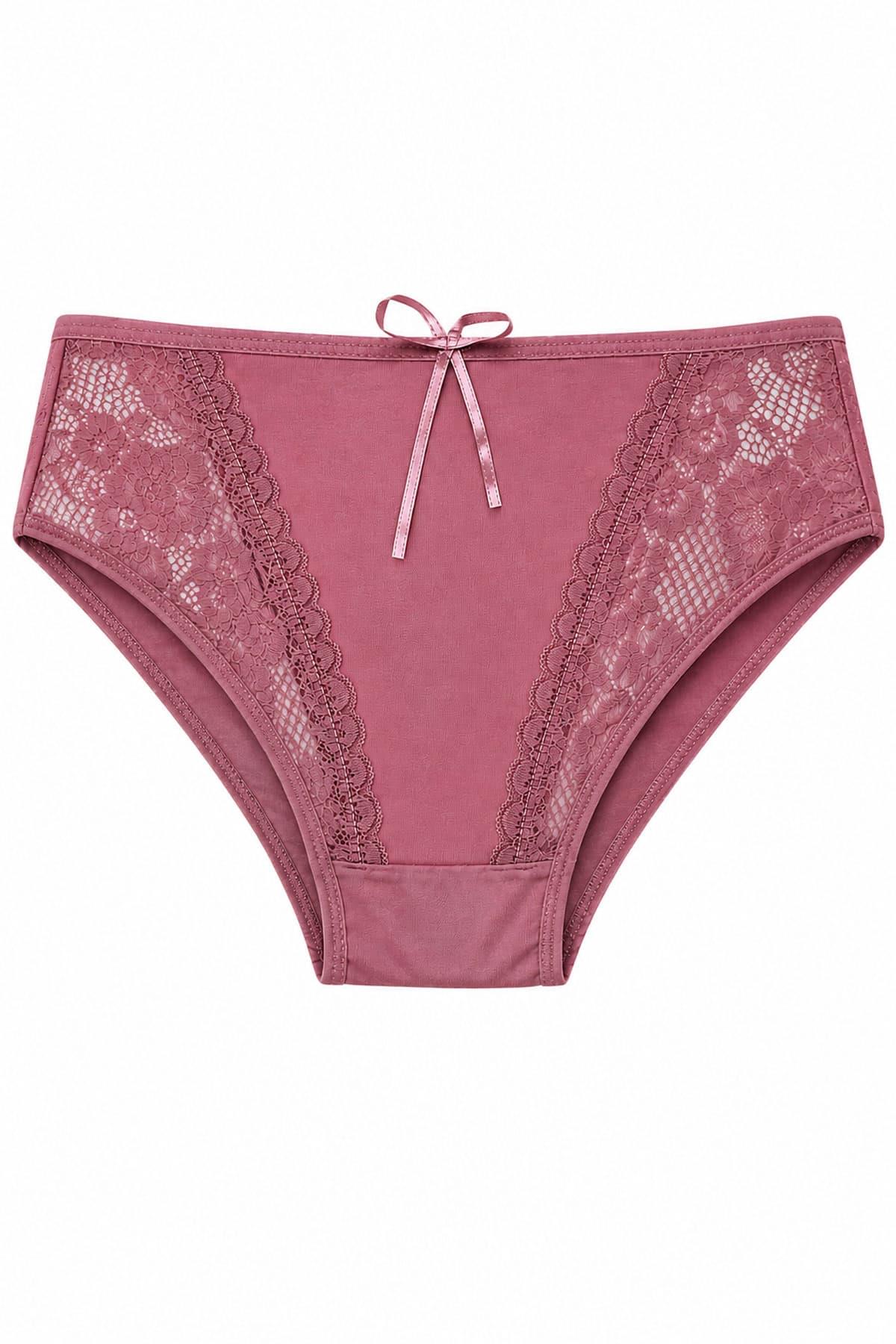 Kadın Pamuklu Renkli Bikini Külot  Dantel  Güpür Detaylı