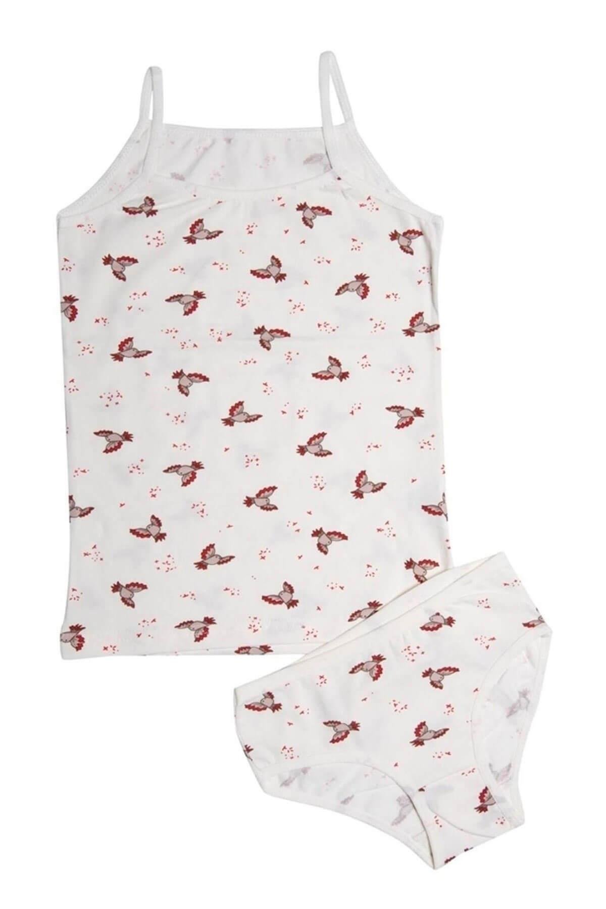 Kız Çocuk İp Askılı Empirme Atlet-Külot Takım Esnek Neşeli