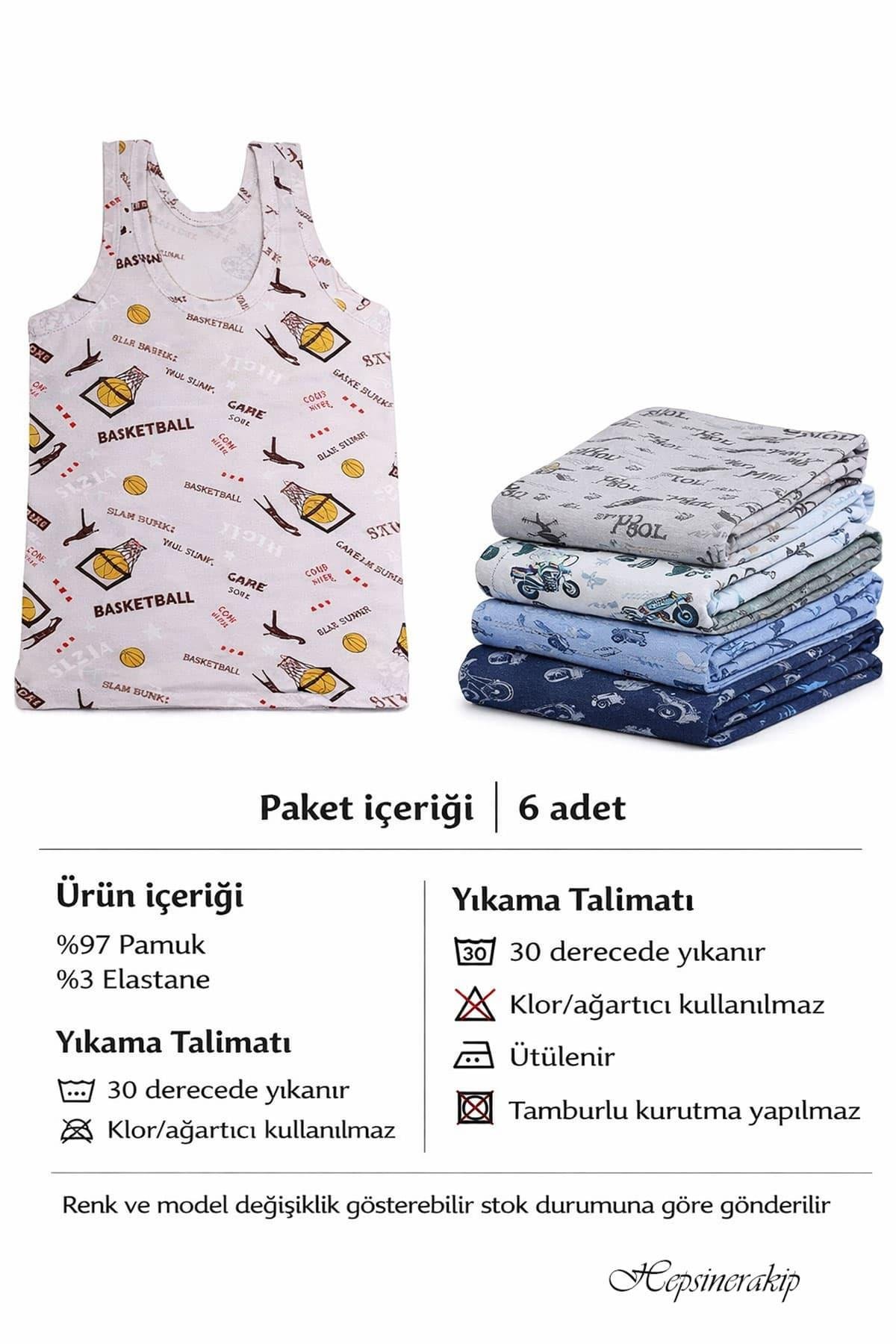 Kota 6lı Erkek Çocuk Pamuklu Askılı Desenli Atlet Fanila