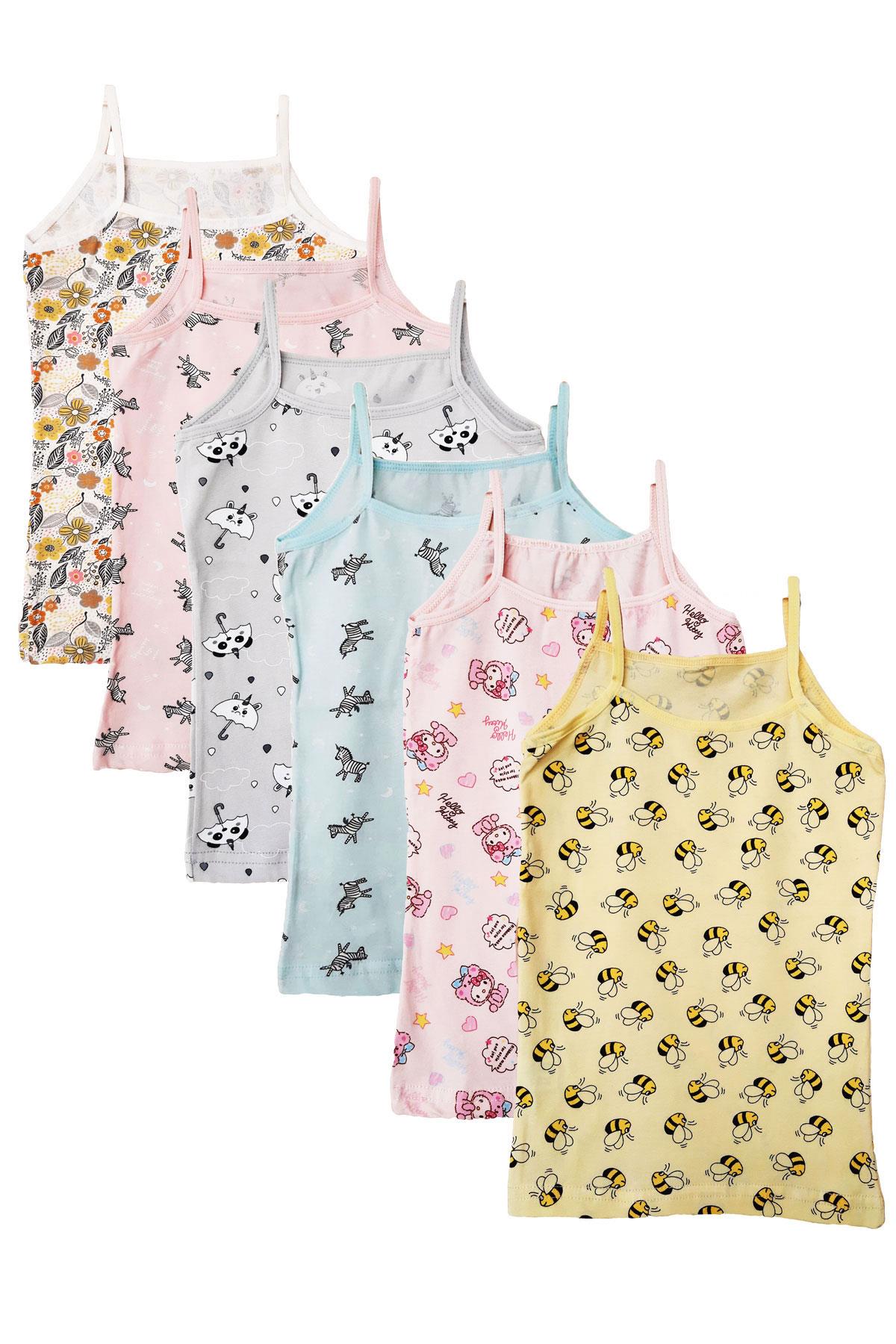 Kota 6lı Kız Çocuk İp Askılı Desenli Atlet Pamuklu Fanila