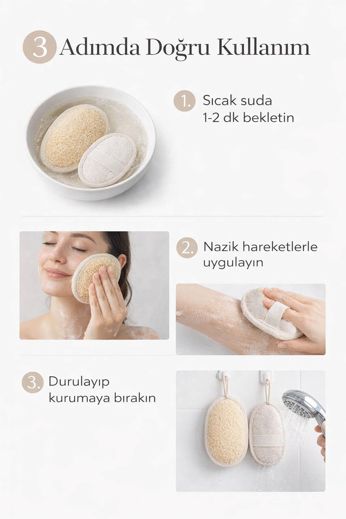 Mini Doğal Bakım Seti - Yüz Kesesi + Vücut Kesesi - Arındırıcı Peeling & Gözenek Sıkılaştırıcı 2'li Set