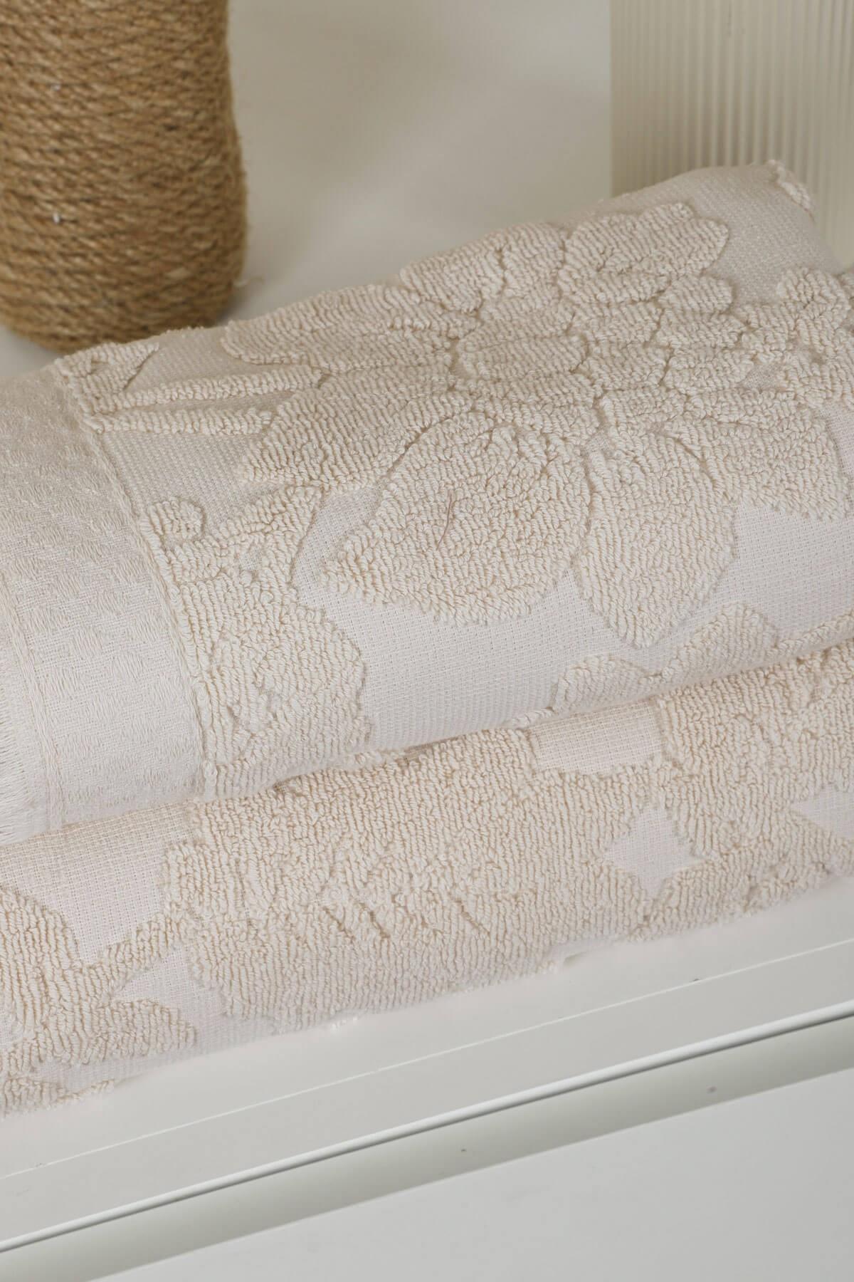 Mira Home Jakarlı Saçaklı Banyo Havlu Takımı Soft Pamuklu Maria Grace