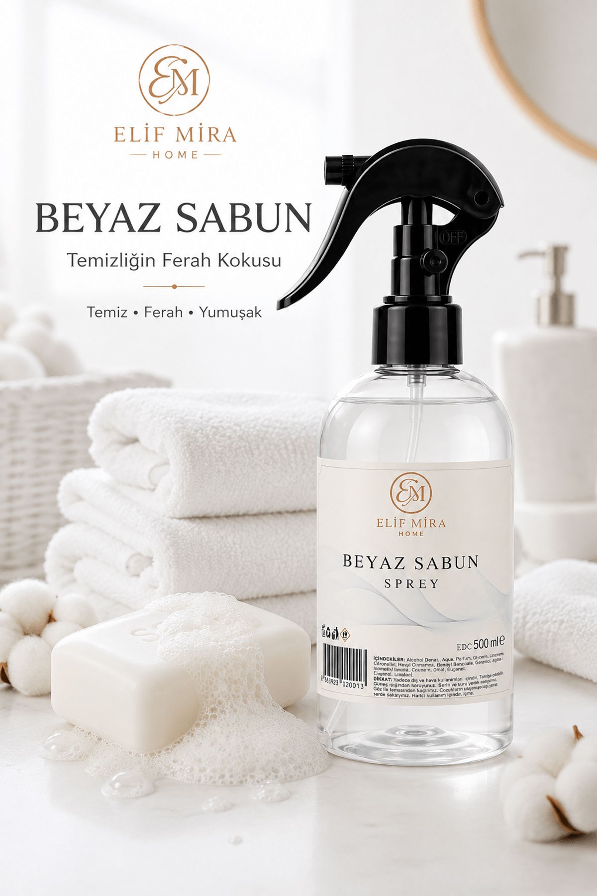 Oda Kokusu Sprey Beyaz Sabun Kalıcı Oda Parfümü 500 ml