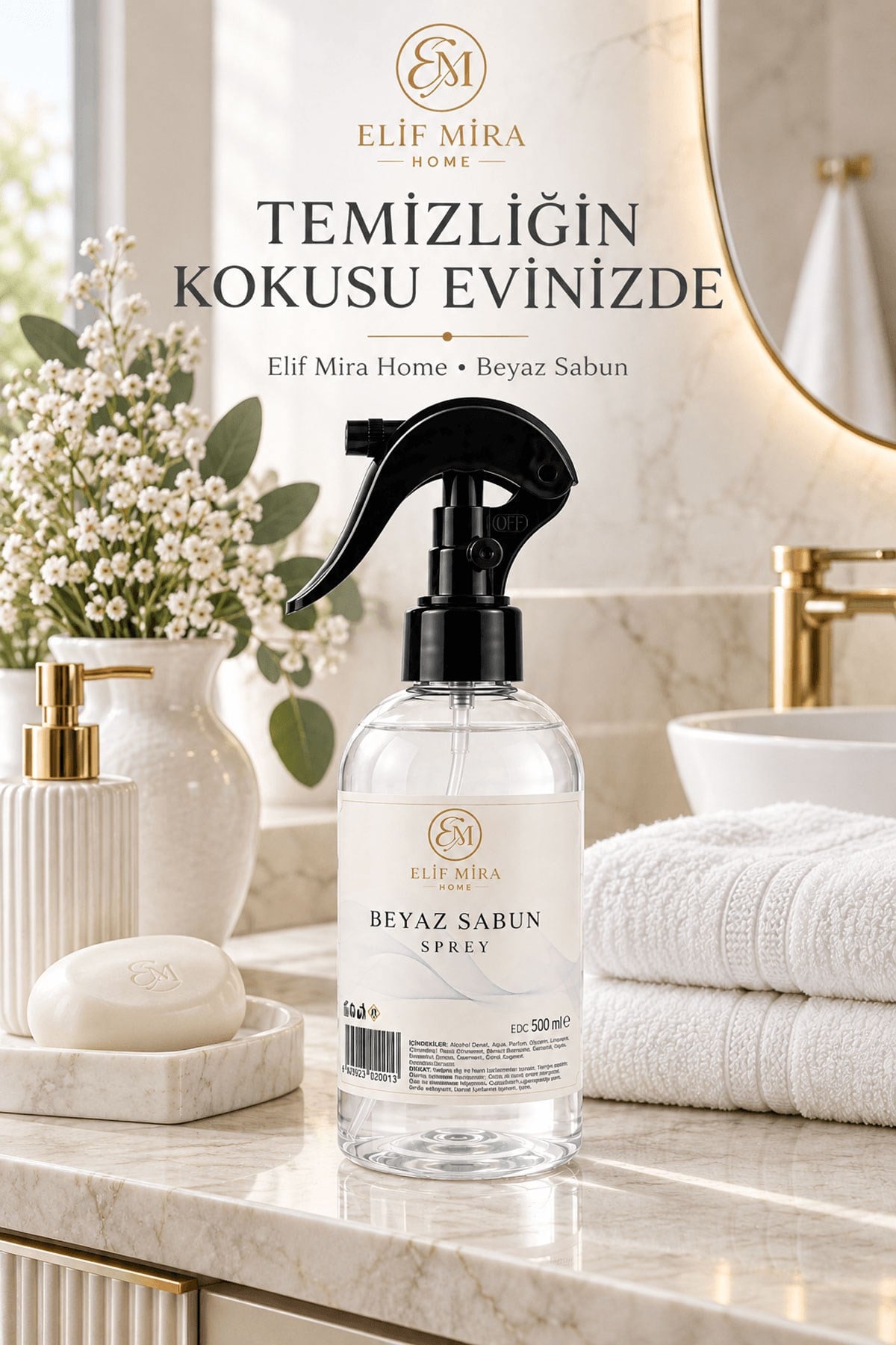 Oda Kokusu Sprey Beyaz Sabun Kalıcı Oda Parfümü 500 ml