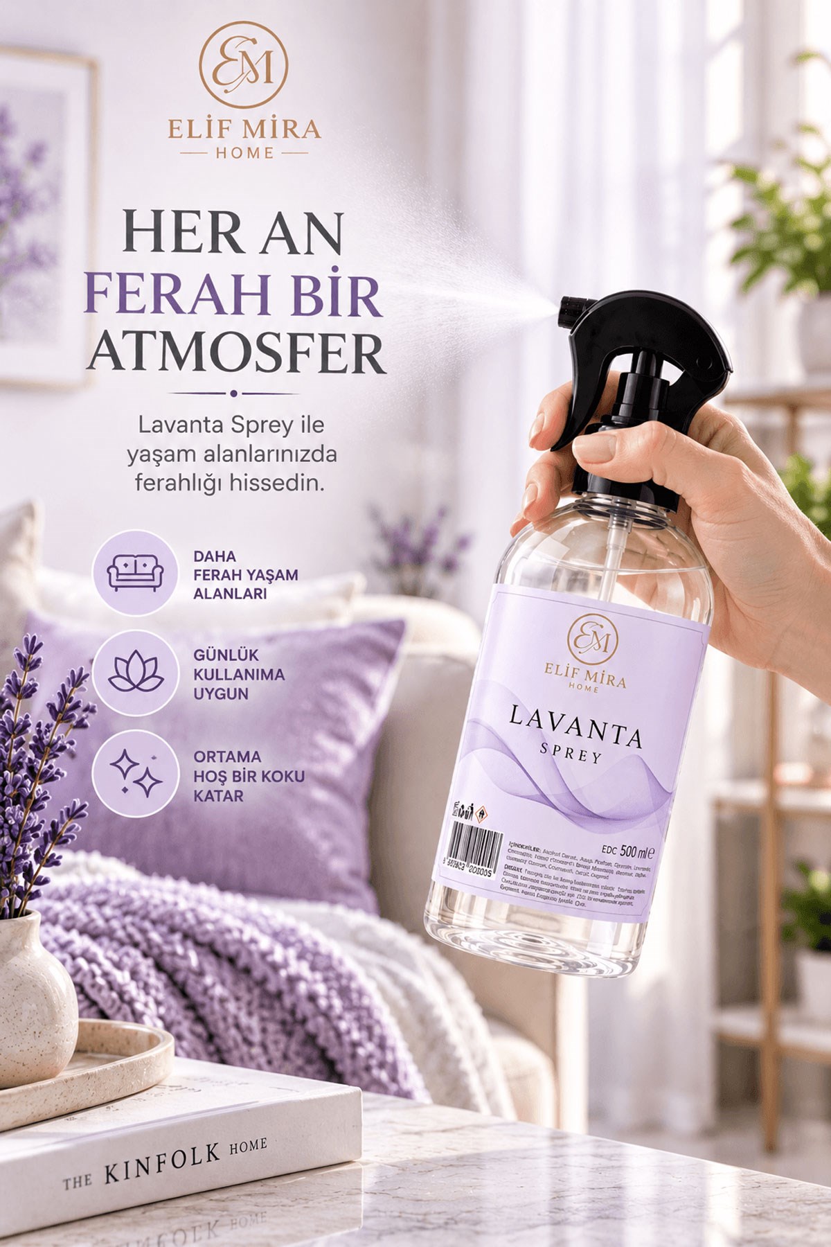 Oda Kokusu Sprey Lavanta Kalıcı Oda Parfümü 500 ml