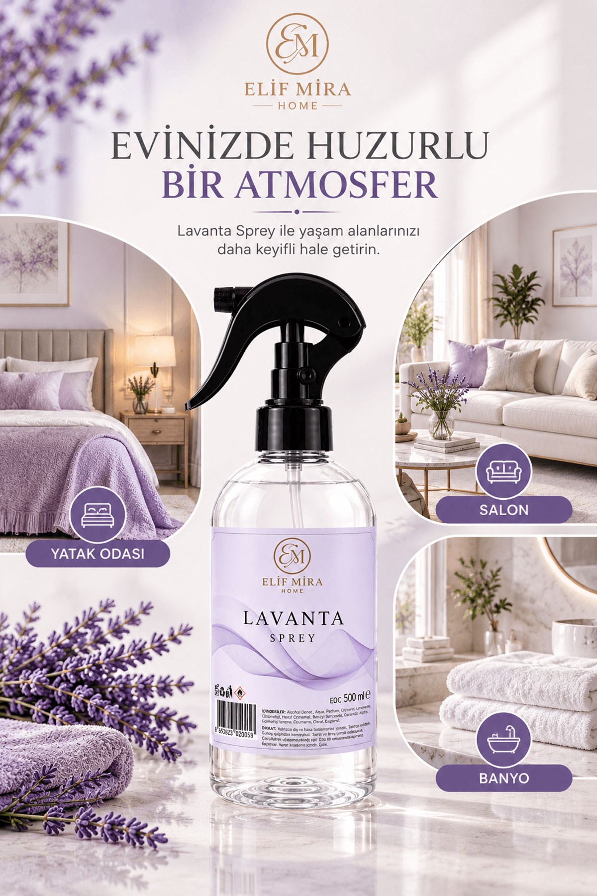 Oda Kokusu Sprey Lavanta Kalıcı Oda Parfümü 500 ml