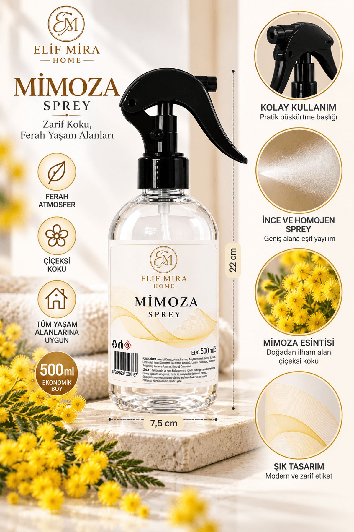 Oda Kokusu Sprey Mimoza Kalıcı Oda Parfümü 500 ml