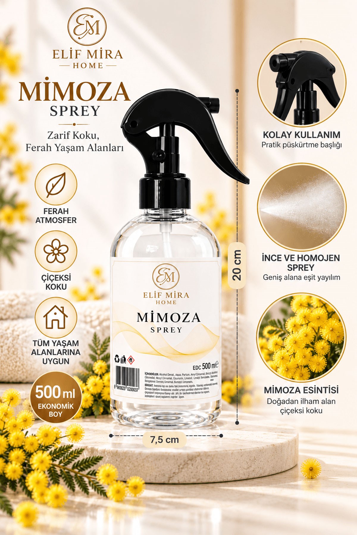 Oda Kokusu Sprey Mimoza Kalıcı Oda Parfümü 500 ml