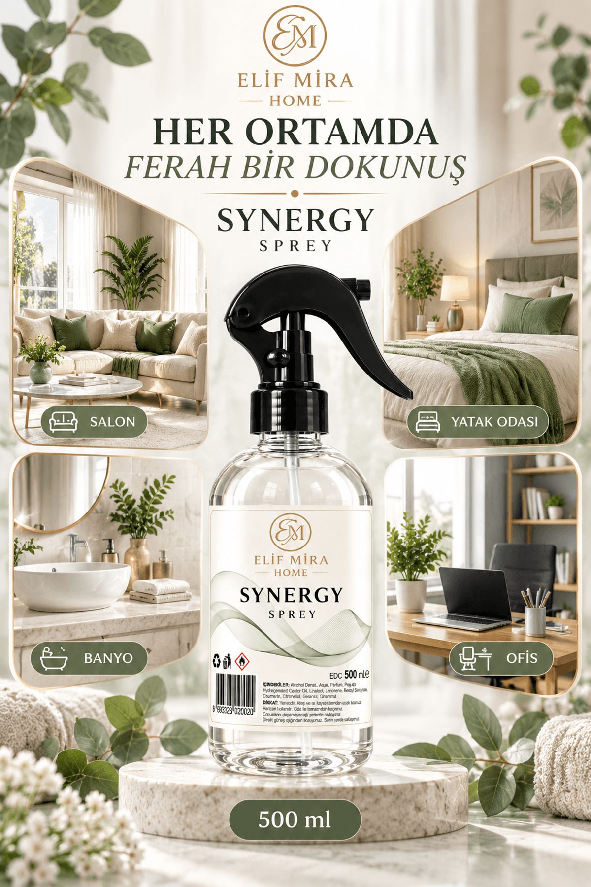 Oda Kokusu Sprey Sinerji Çiçek Kalıcı Oda Parfümü 500 ml