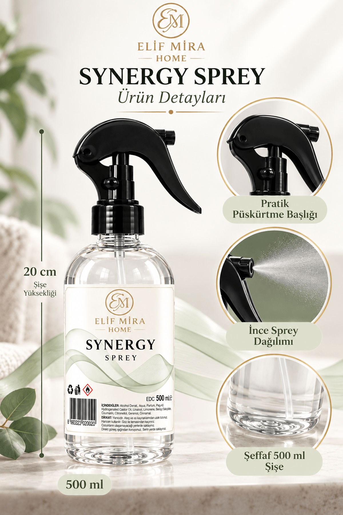Oda Kokusu Sprey Sinerji Çiçek Kalıcı Oda Parfümü 500 ml