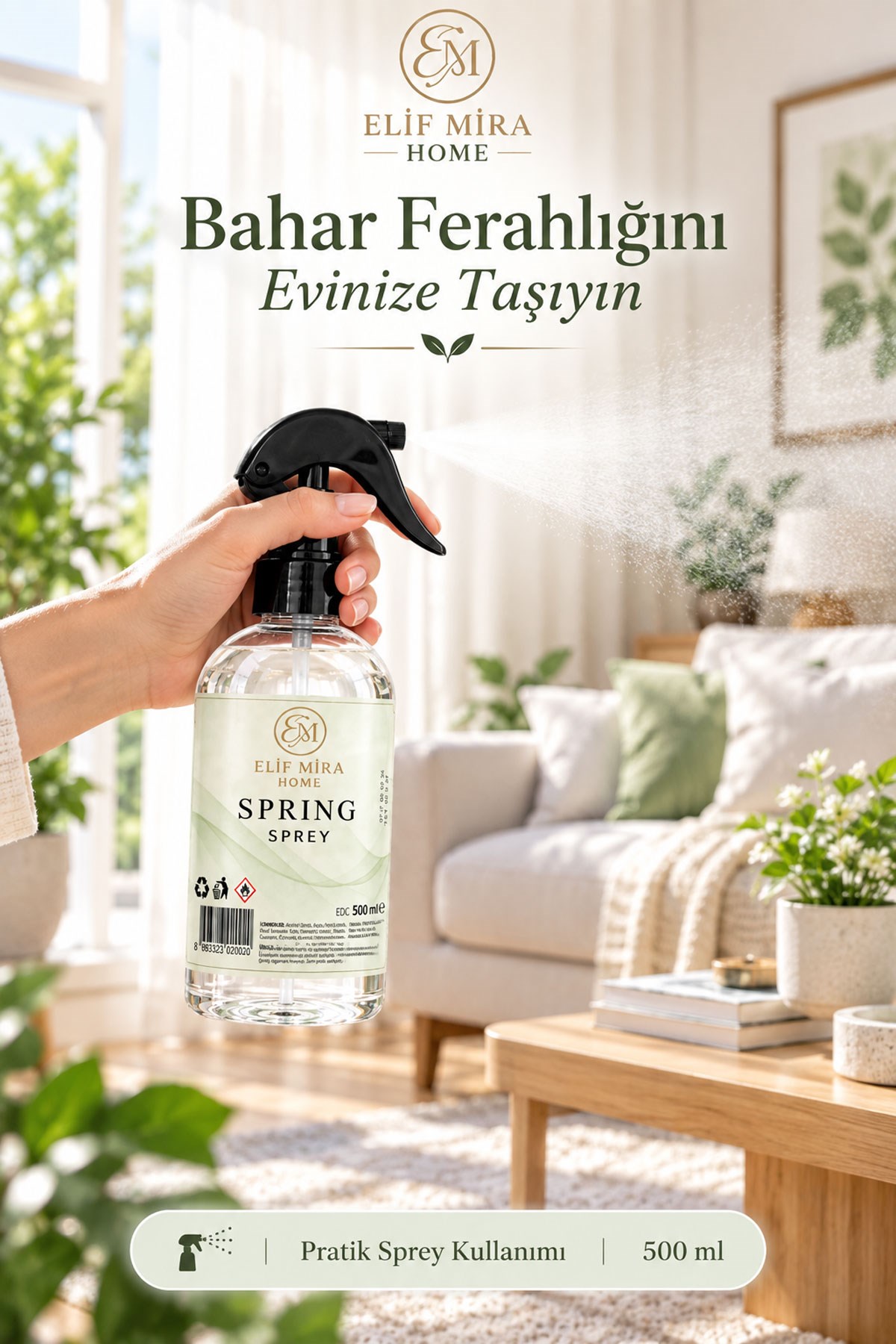 Oda Kokusu Sprey Spring Kalıcı Oda Parfümü 500 ml