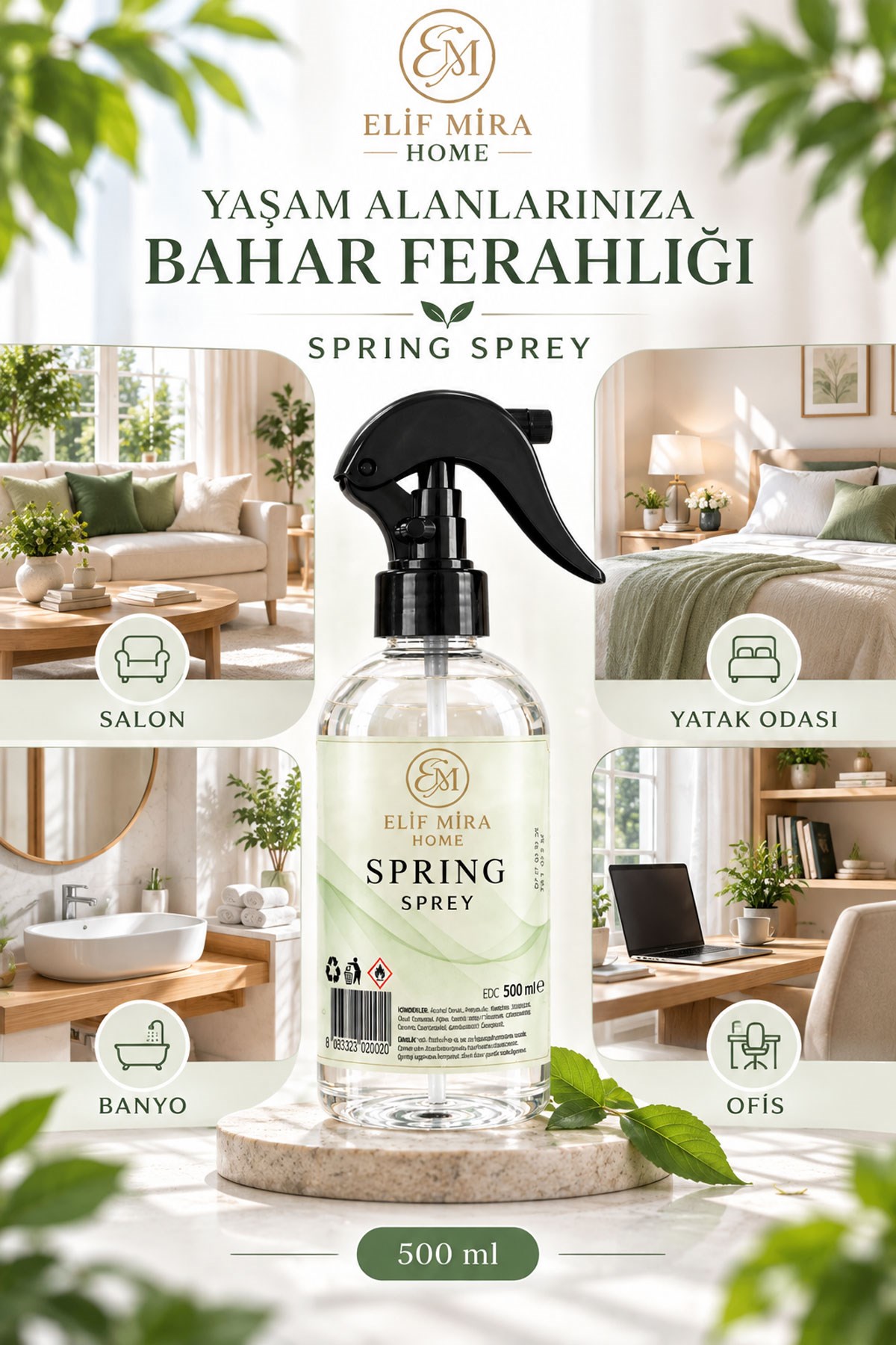 Oda Kokusu Sprey Spring Kalıcı Oda Parfümü 500 ml