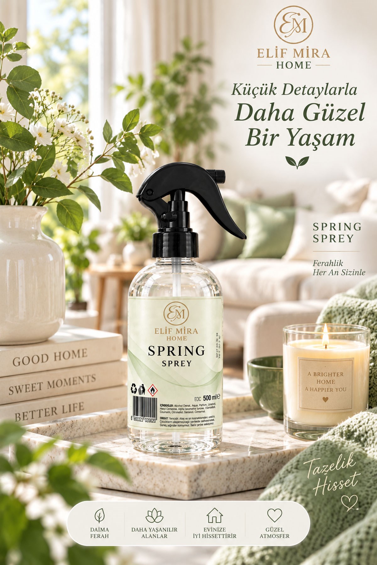 Oda Kokusu Sprey Spring Kalıcı Oda Parfümü 500 ml