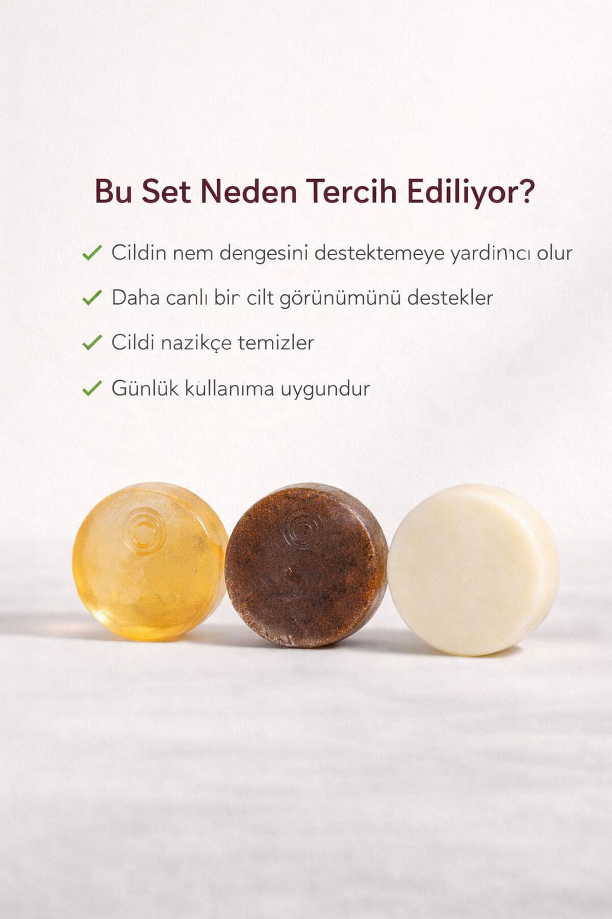 Olgun Ciltler İçin Yenileyici ve Dolgunlaştırıcı 3 lü Doğal Bakım Sabun Seti