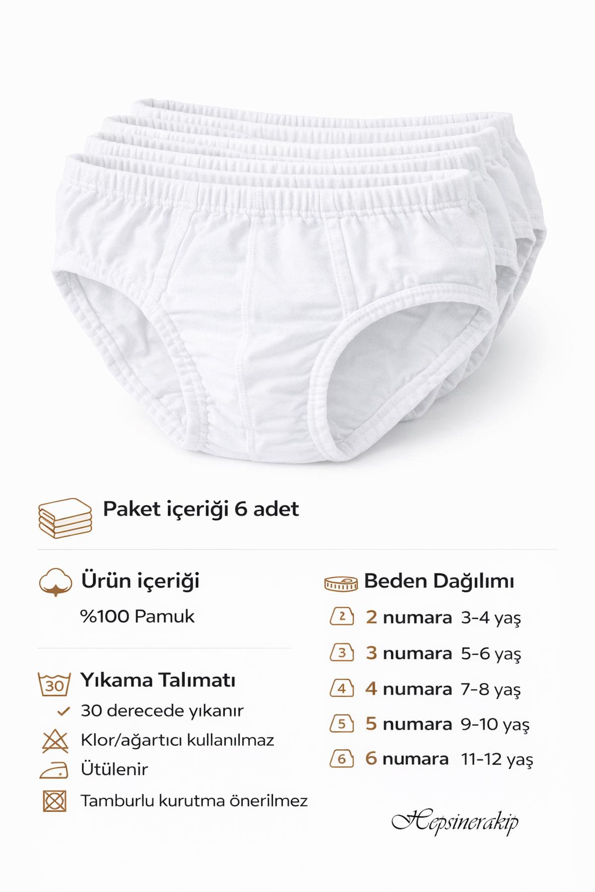 Seher Yıldızı Erkek Çocuk Beyaz Slip Külot 6'lı Paket %100 Pamuk SEC0037