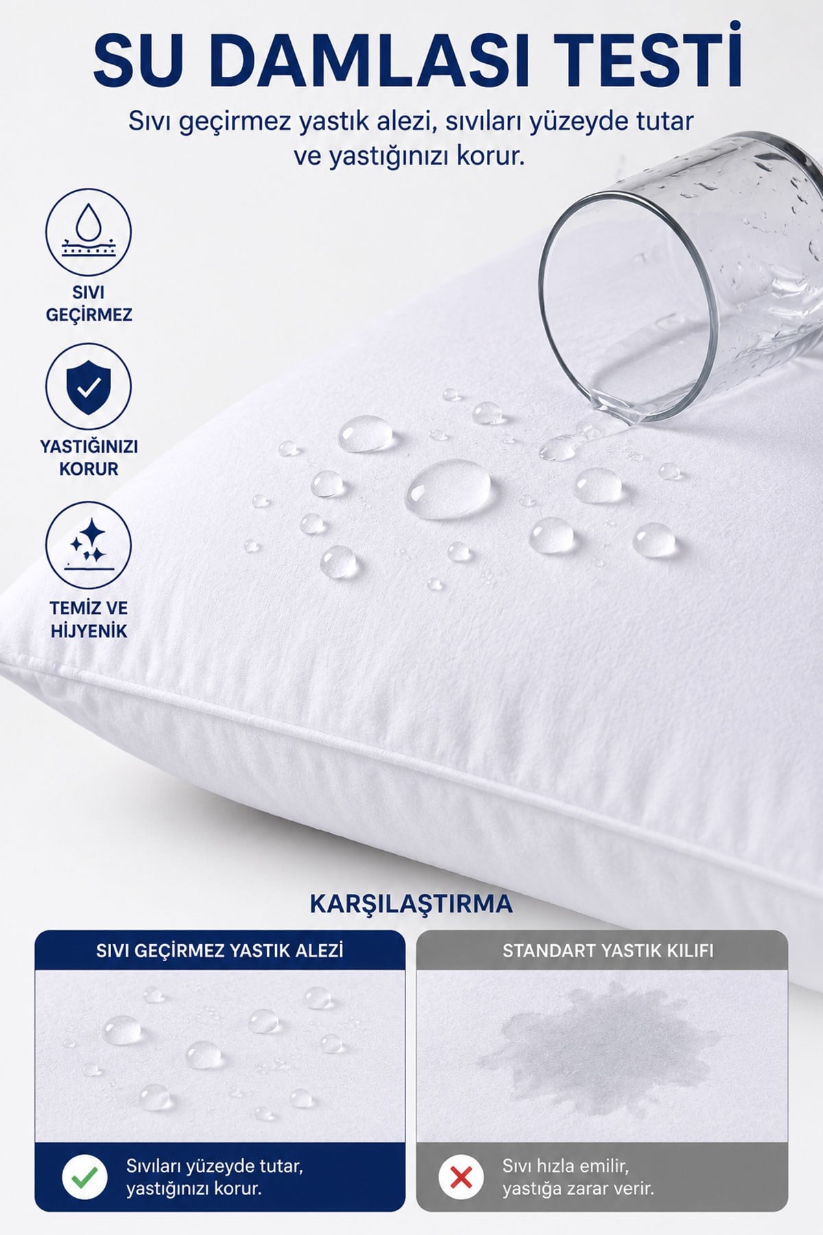 Sıvı Geçirmez Yastık Alezi 2'li 50x70 cm Pamuklu Fermuarlı PureSleep