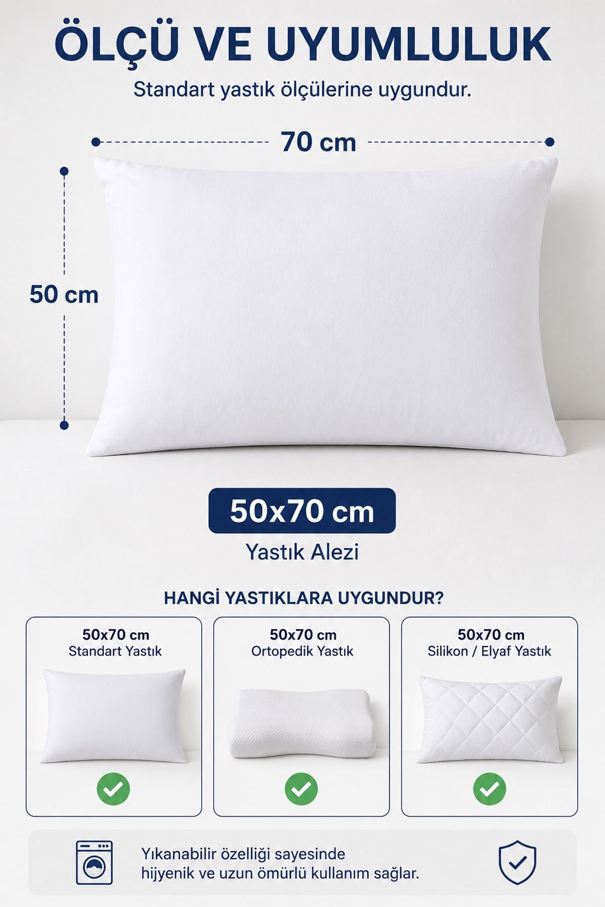 Sıvı Geçirmez Yastık Alezi 2'li 50x70 cm Pamuklu Fermuarlı PureSleep