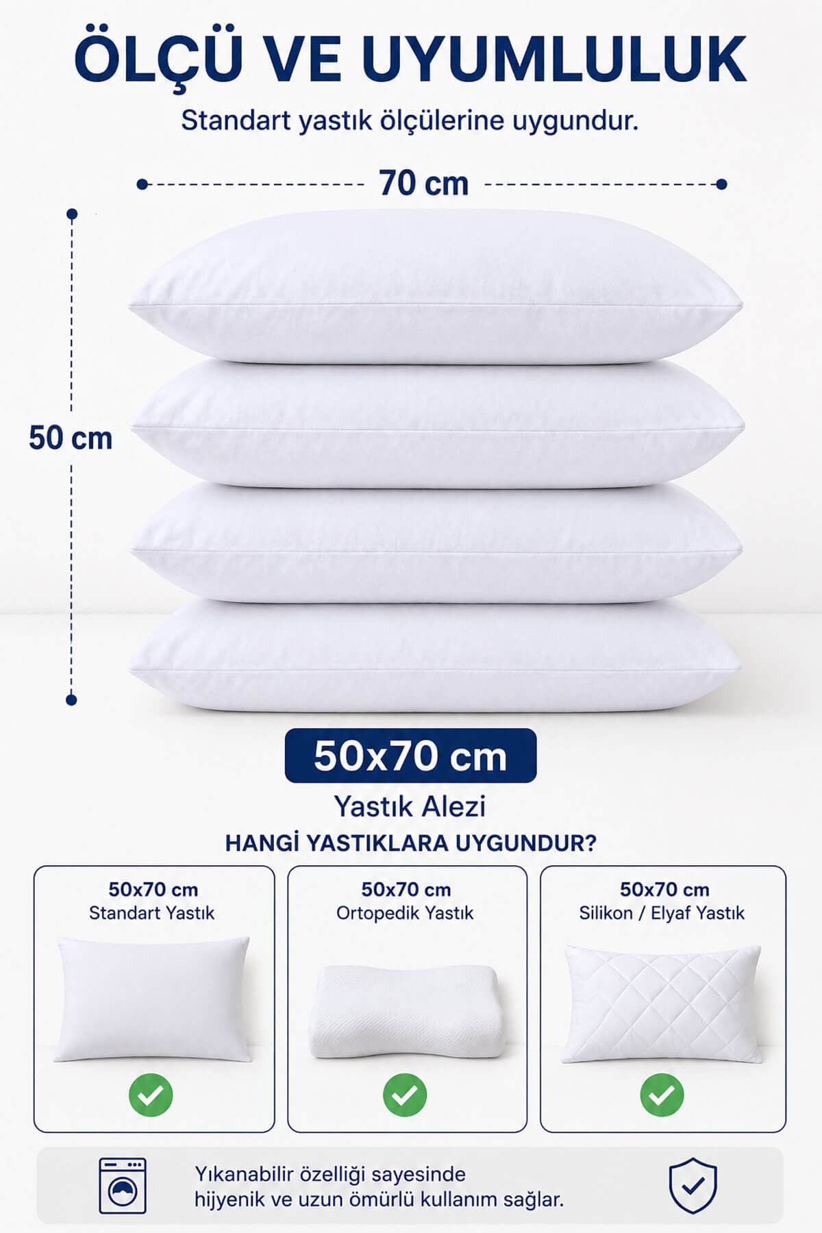 Sıvı Geçirmez Yastık Alezi 4'lü 50x70 cm Pamuklu Fermuarlı PureSleep
