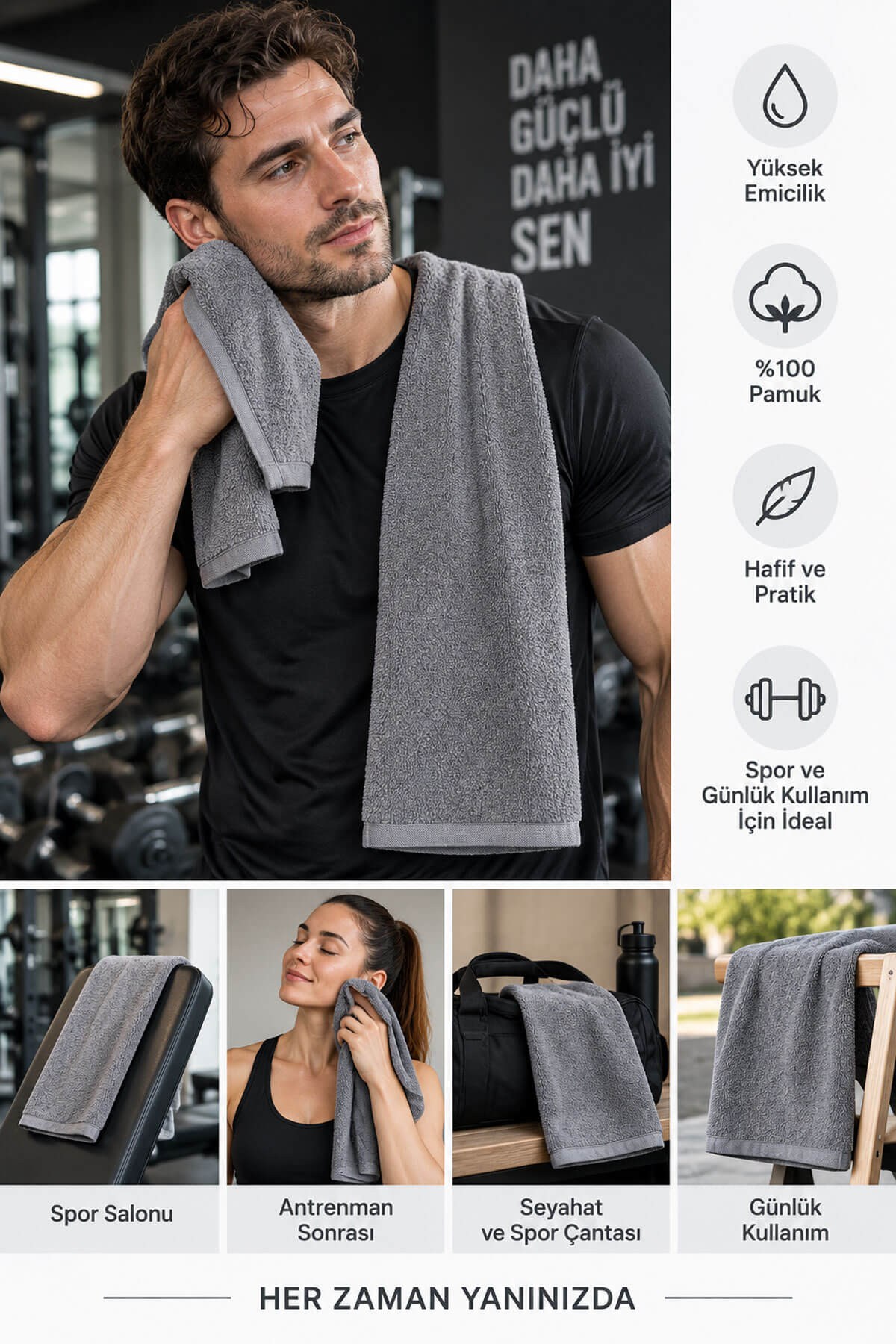 Spor Antrenman Fitness Havlusu 30X100 %100 Pamuklu