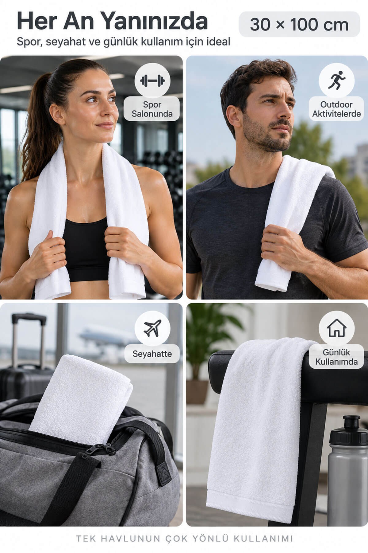 Spor Antrenman Fitness Havlusu 30X100 %100 Pamuklu