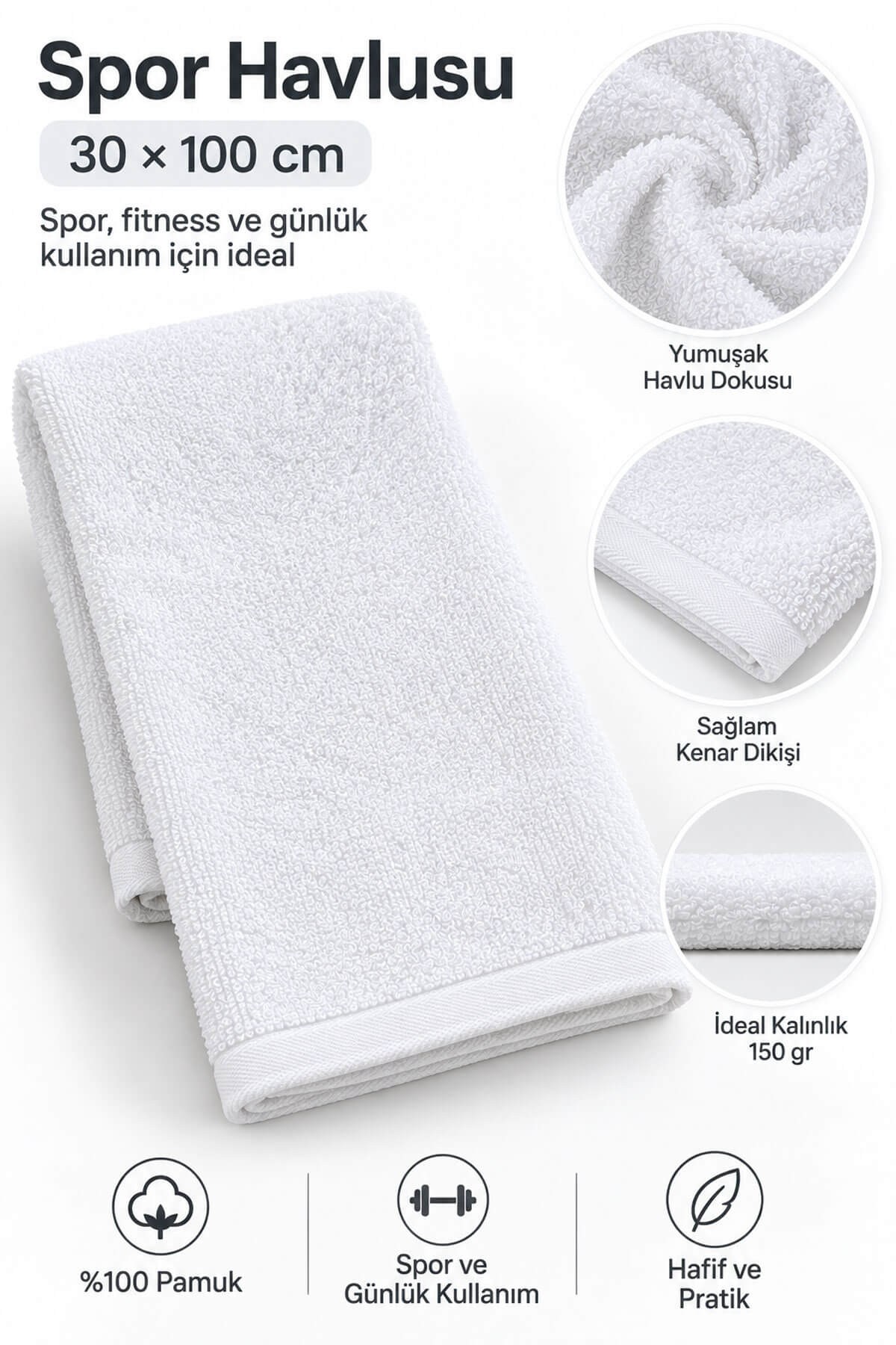 Spor Antrenman Fitness Havlusu 30X100 %100 Pamuklu