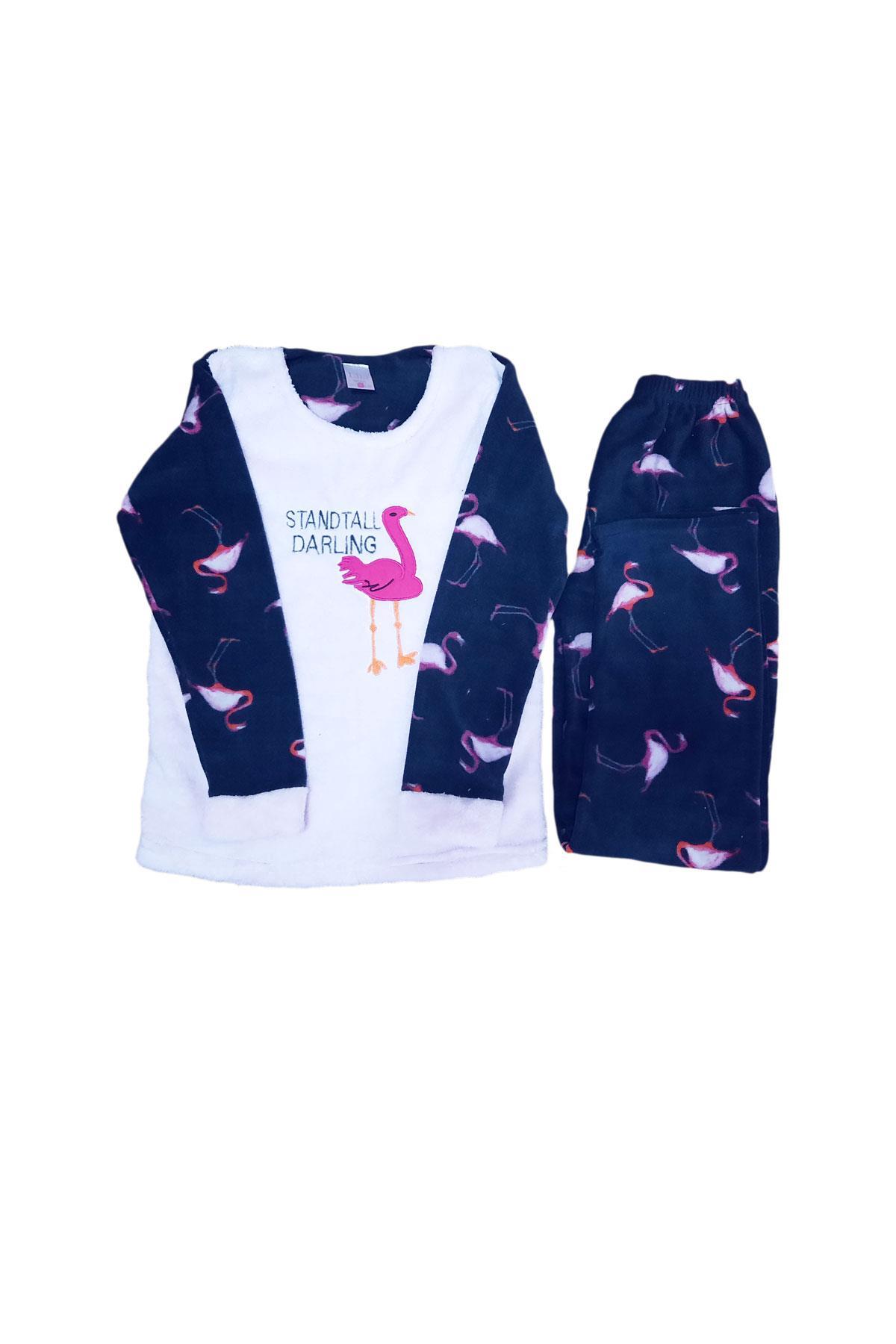Sude Kuğu Welsoft Polar Peluş Uzun Kollu Kadın Pijama Takımı