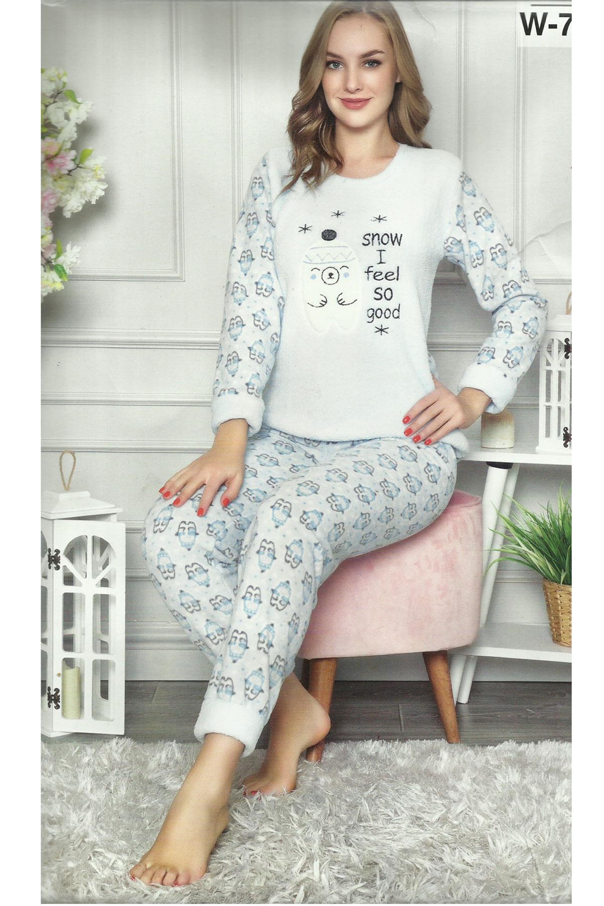 Sude Snow Welsoft Polar Peluş Uzun Kollu Kadın Pijama Takımı